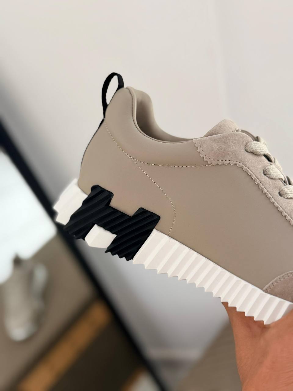 Suede and Technical Leather Low-Top Sneakers with Signature H-Detail