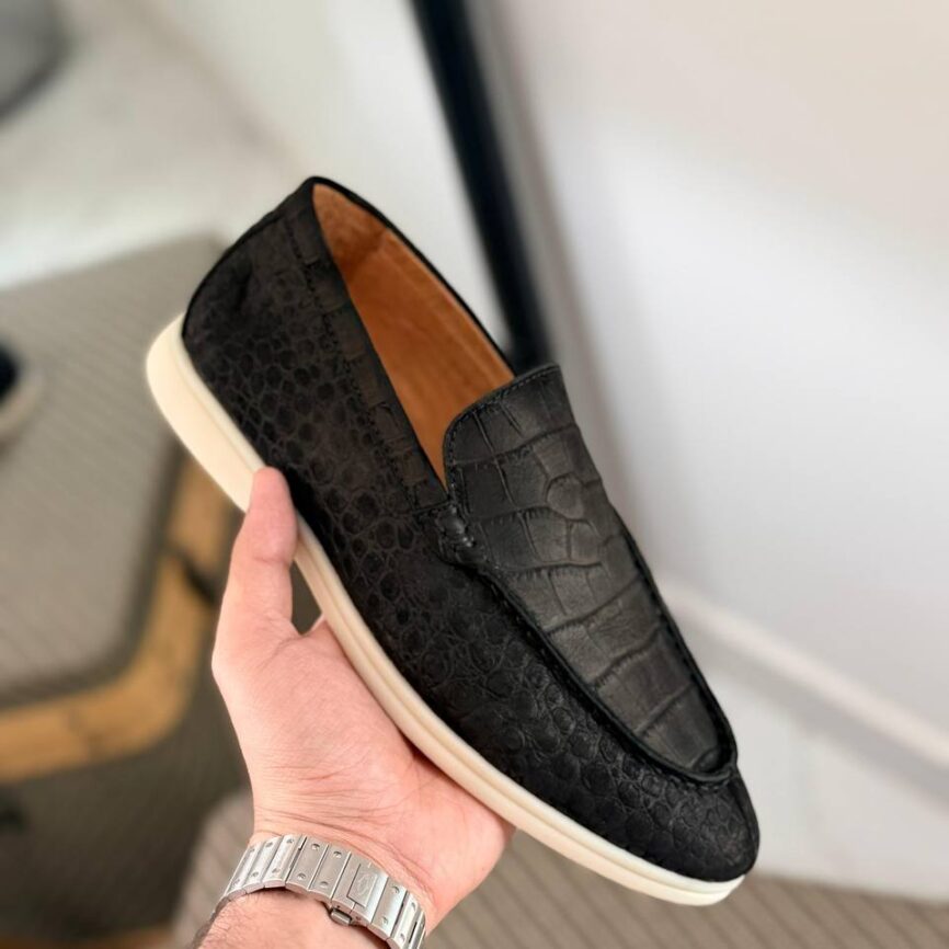 Midnight Alligator-Embossed Contemporary Loafer