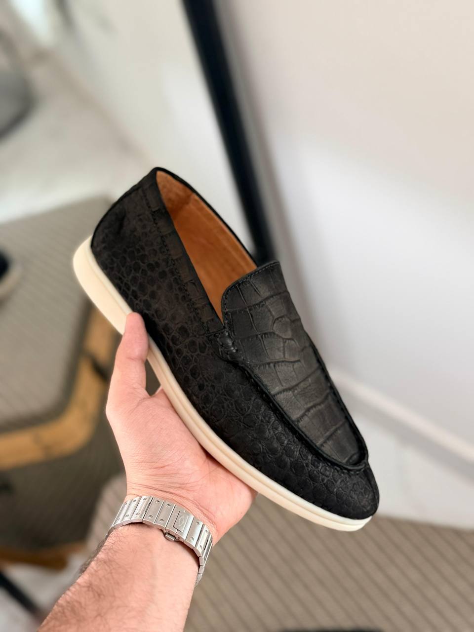 Midnight Alligator-Embossed Contemporary Loafer