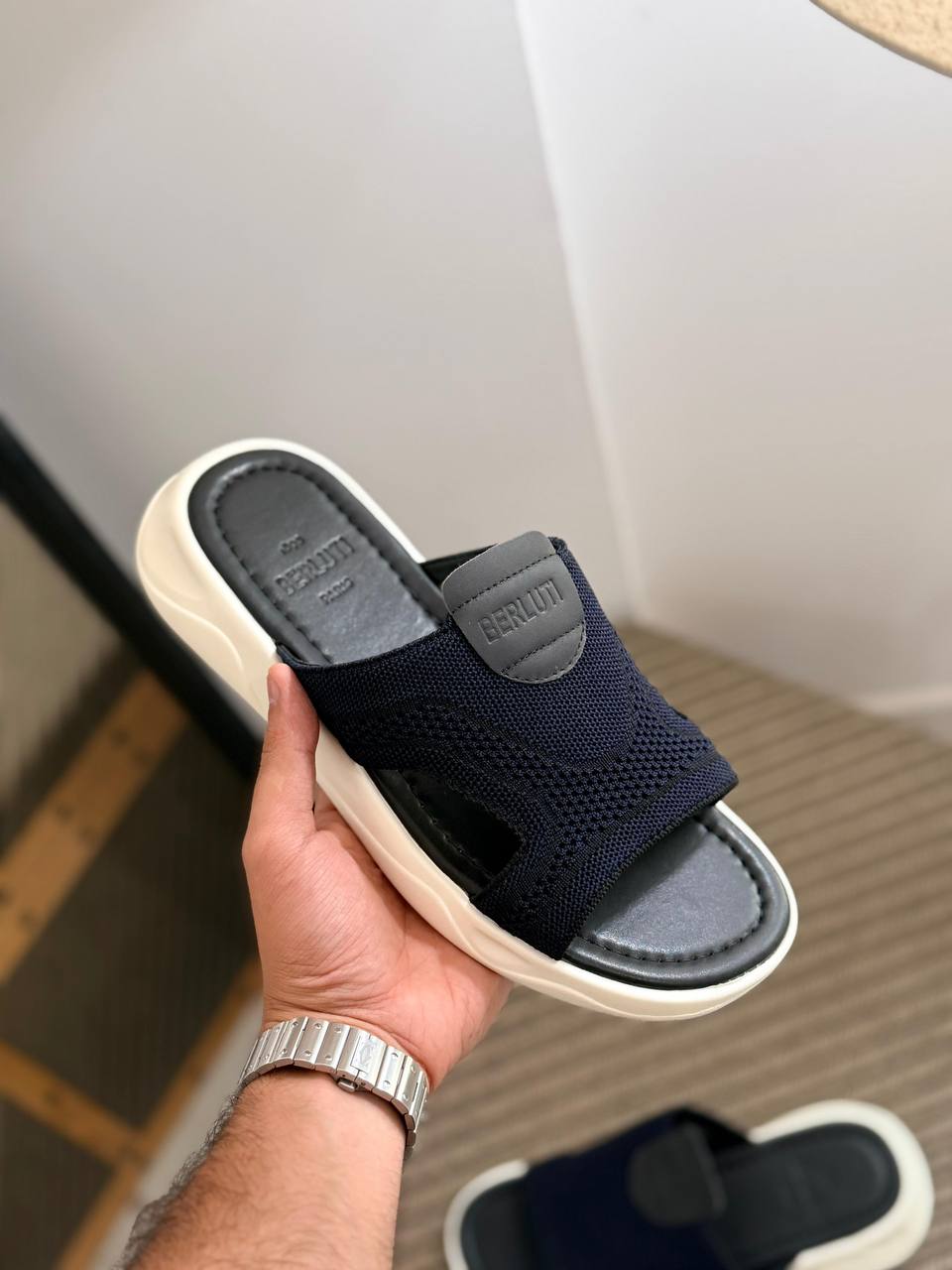 Berluti Knit & Leather Comfort Slides