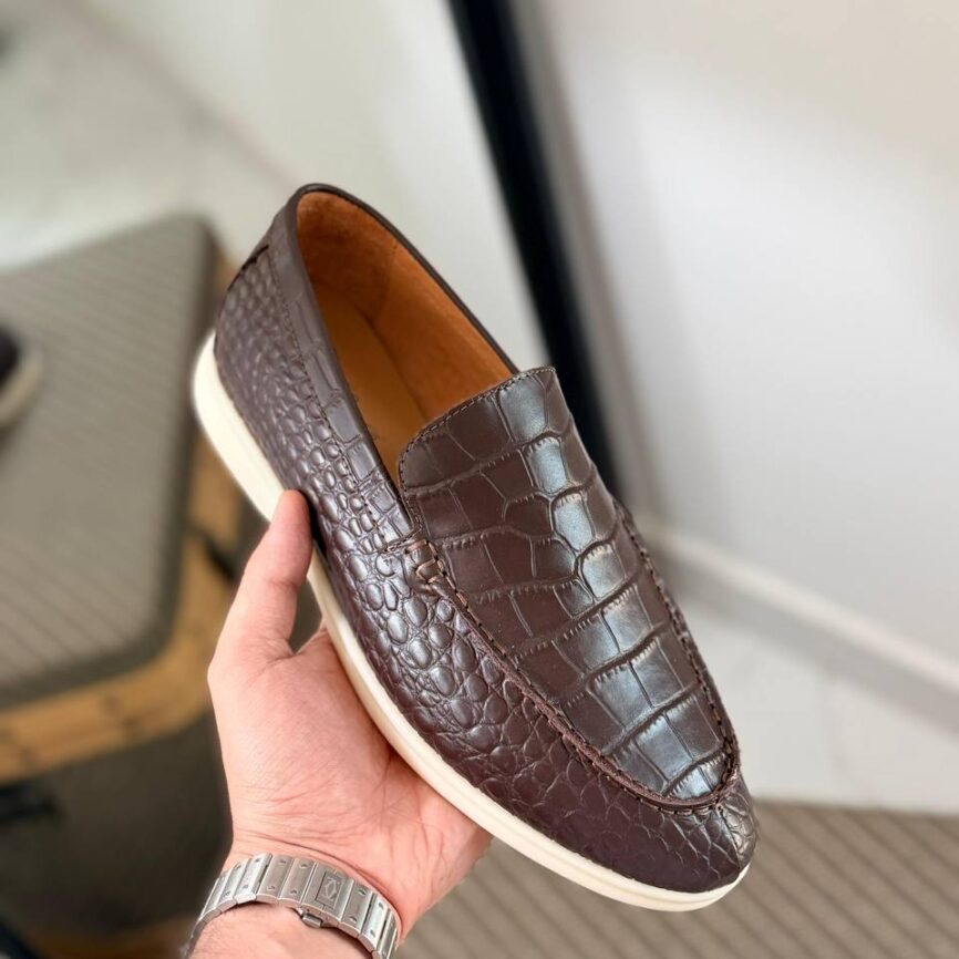 Artisan Croc-Embossed Leather Loafer with Contrast Sole
