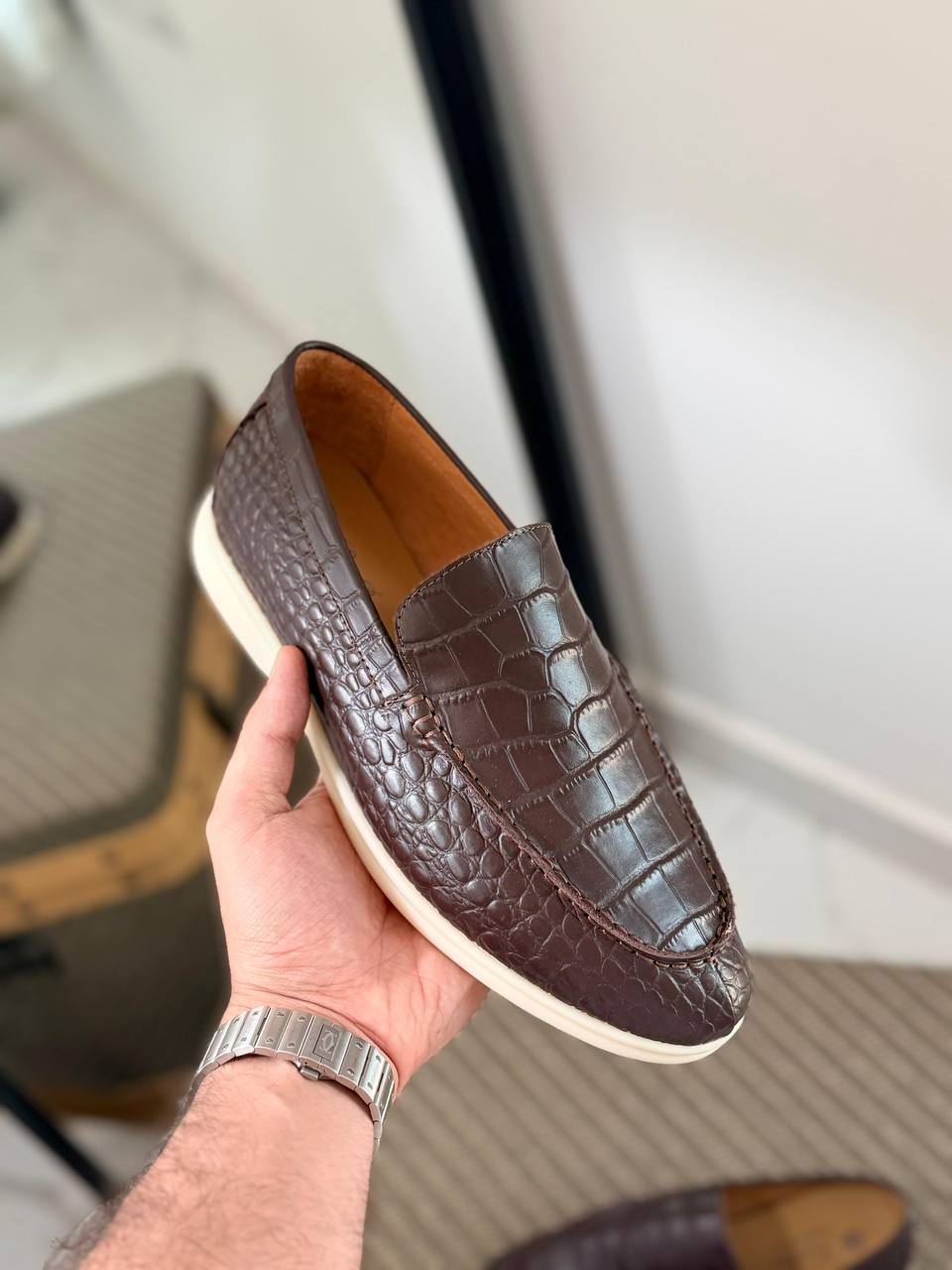 Artisan Croc-Embossed Leather Loafer with Contrast Sole