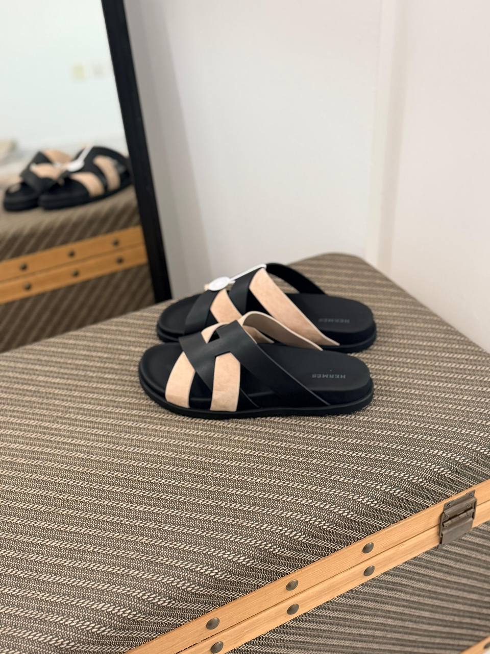 Two-Tone Leather and Suede Multi-Strap Sandals