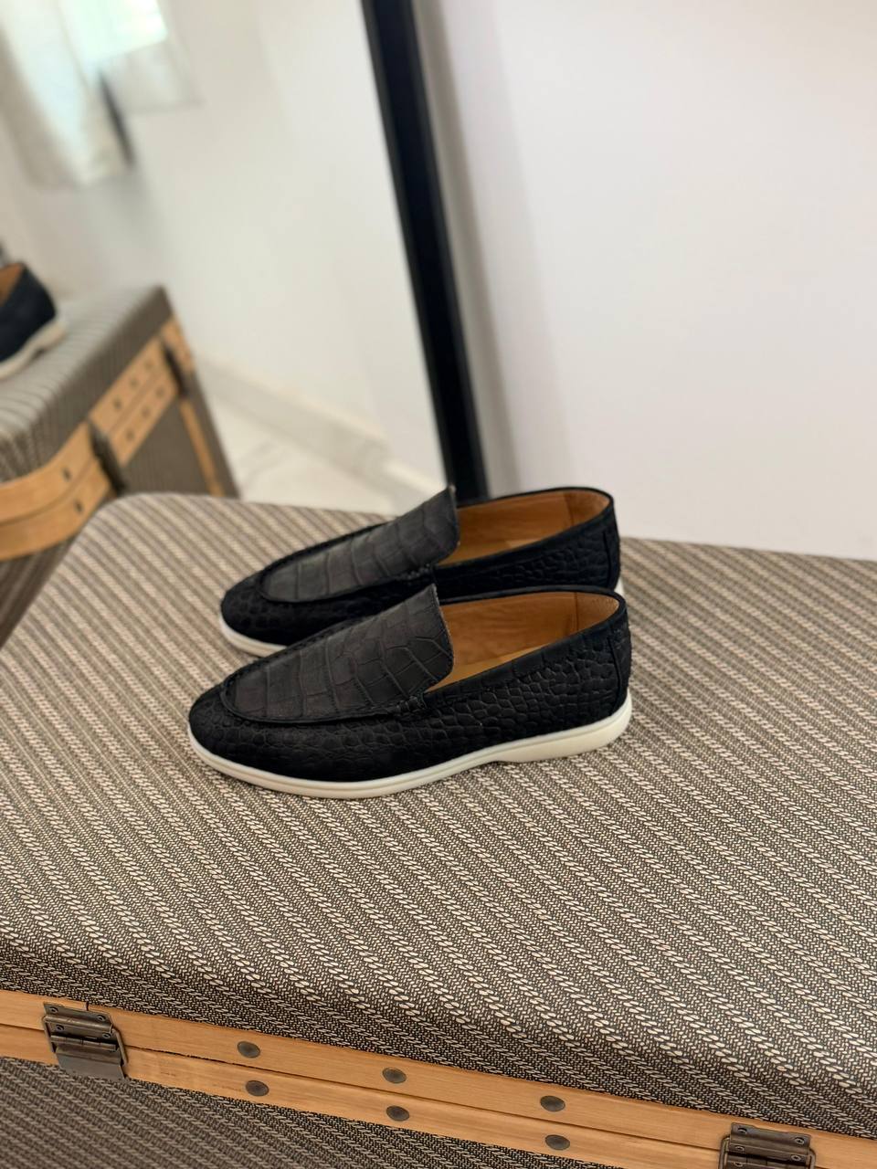 Midnight Crocodile-Embossed Leather Loafer with Contrast Sole