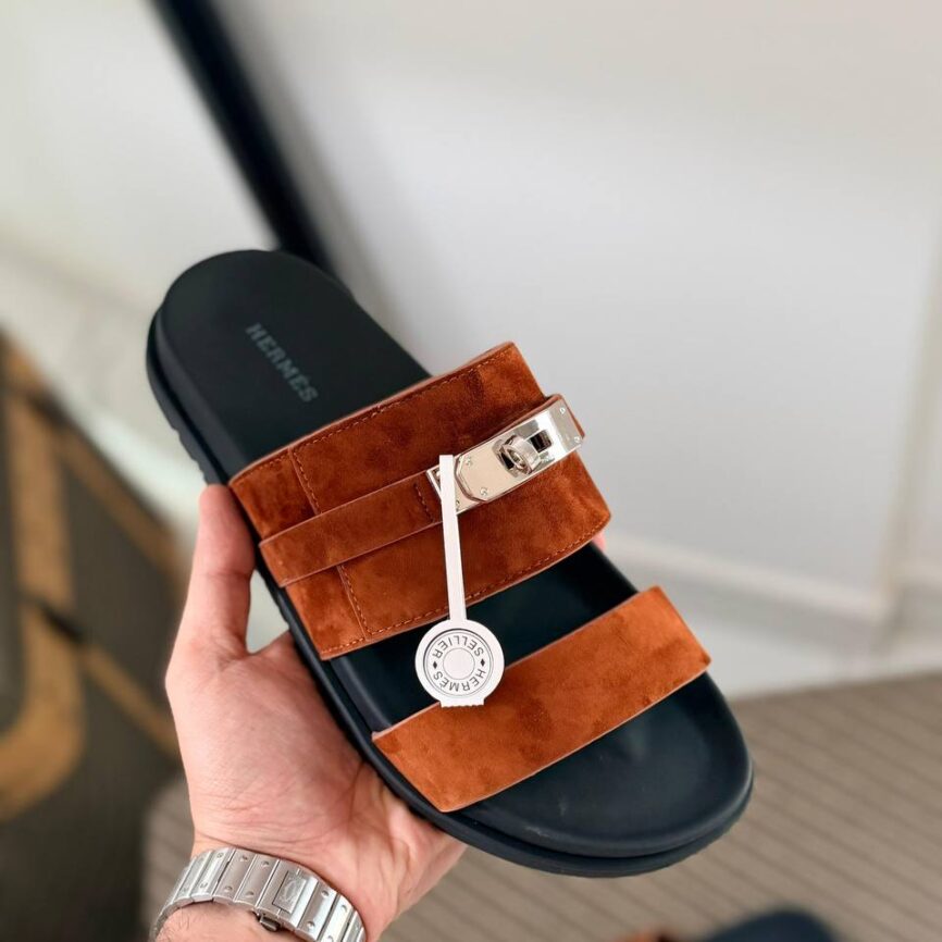 Hermès Suede Kelly Slide Sandal with Palladium-Plated Hardware