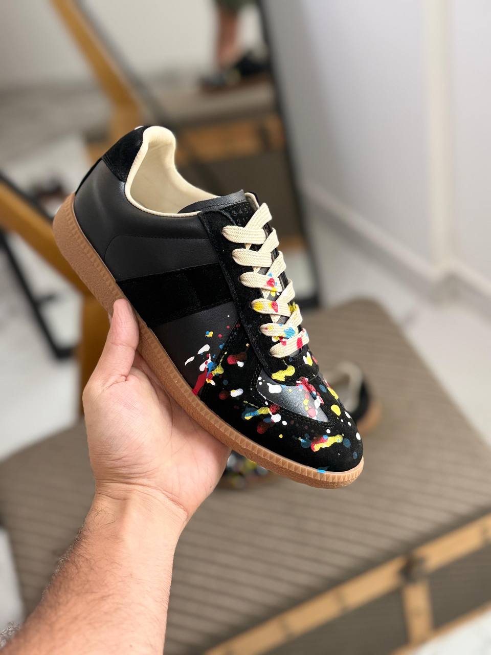 Artisanal Paint-Splatter Replica German Army Trainer Sneaker