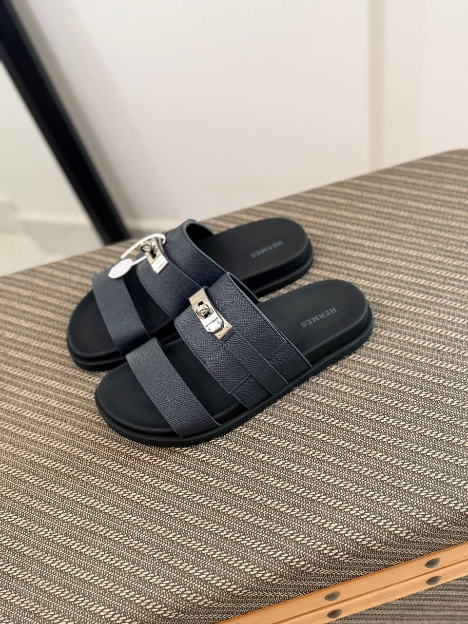 Hermès Izmir Inspired Leather Slide Sandals with Palladium Hardware