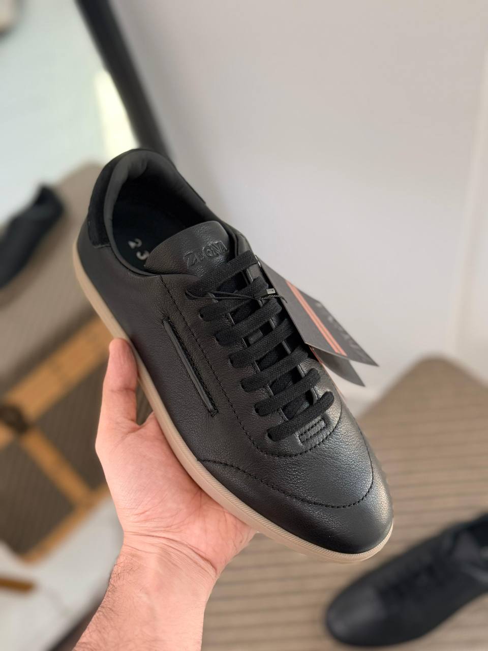 Zegna Pelle Tessuta Grain Leather Low-Top Sneaker