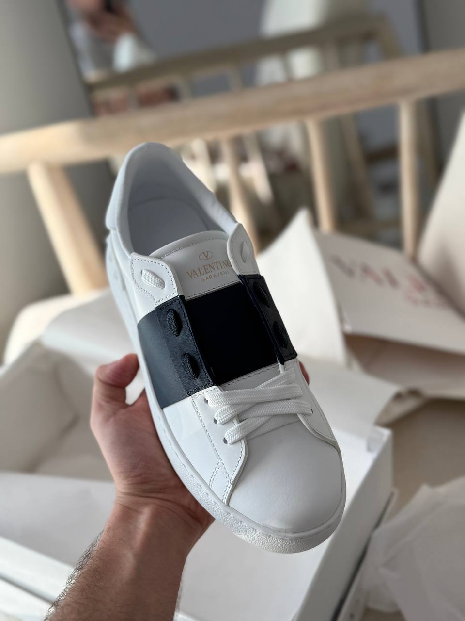 Valentino Garavani Open Skate Leather Sneaker in White and Black