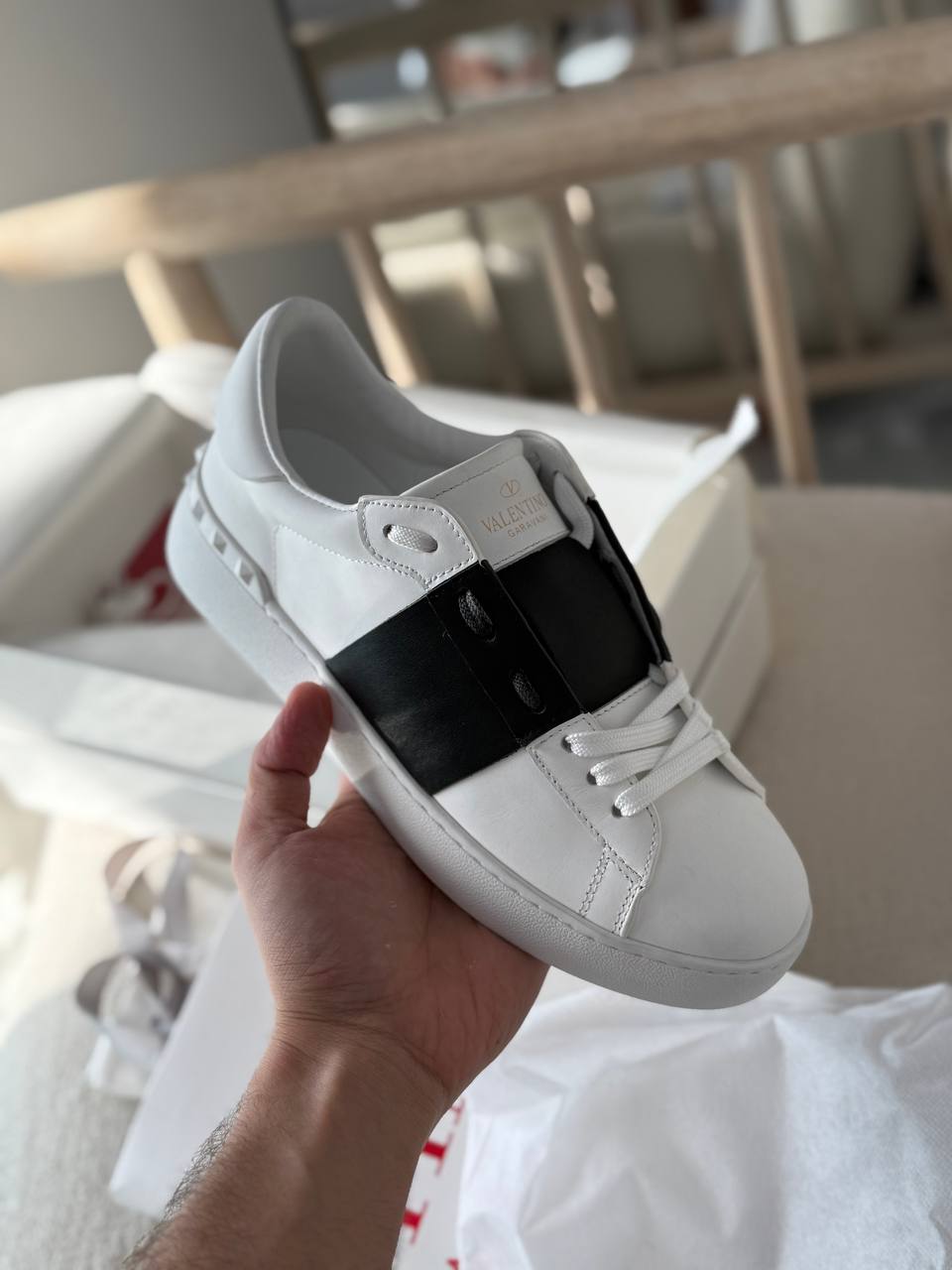 Valentino Garavani Open Skate Leather Sneaker in White and Black