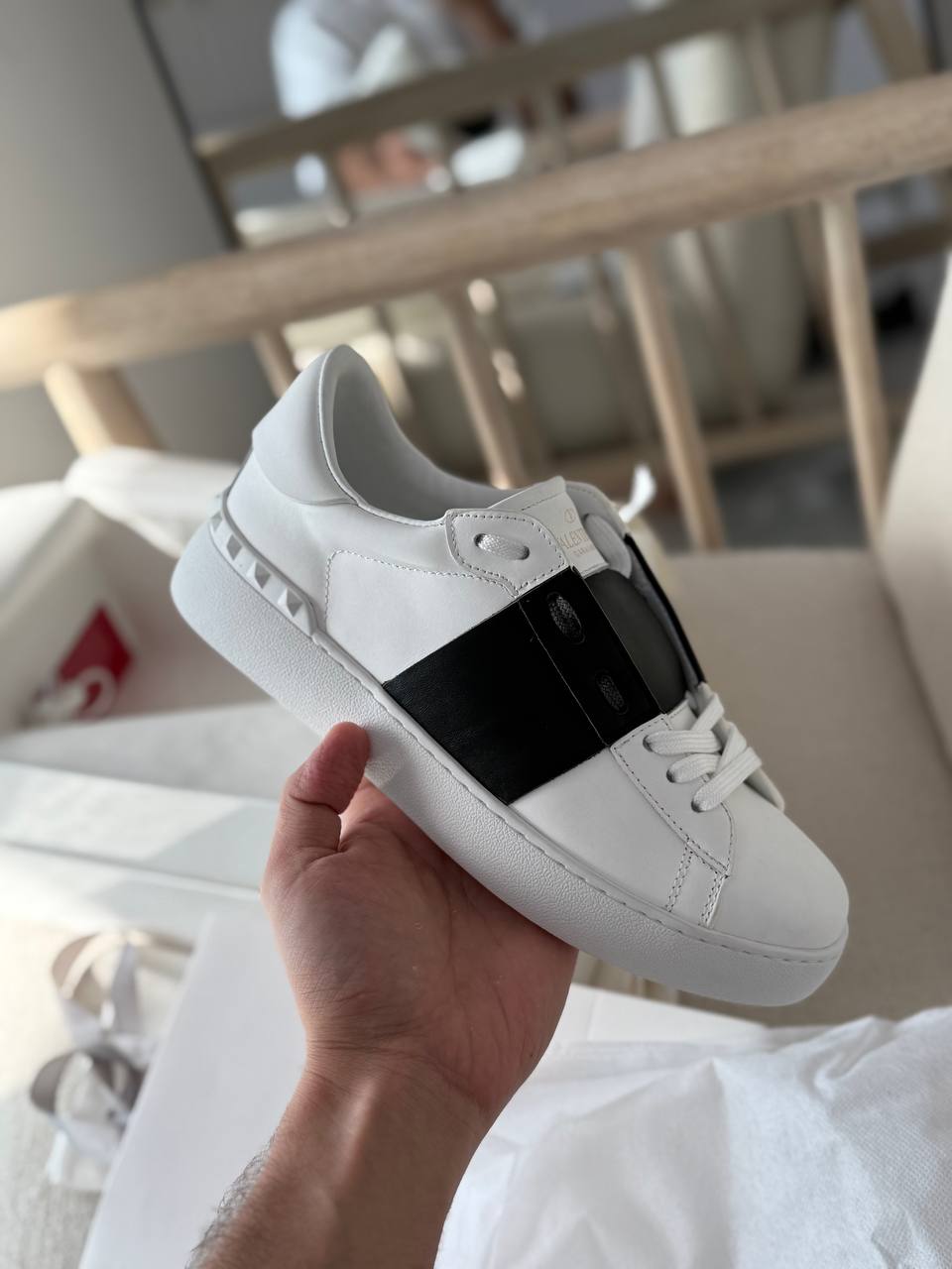Valentino Garavani Open Skate Leather Sneaker in White and Black