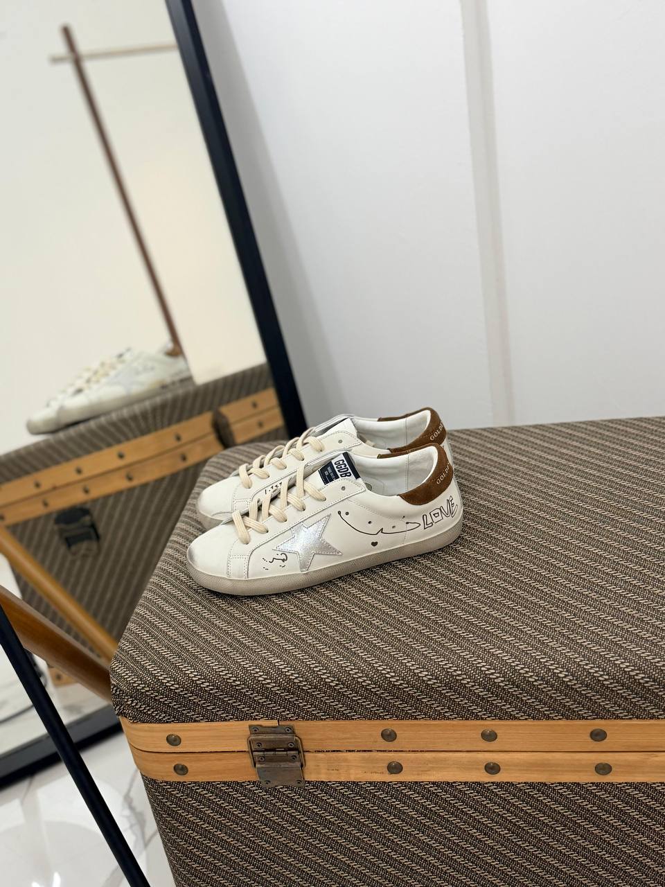 Golden Goose Superstar Leather Sneakers with Metallic Star and Love Detail