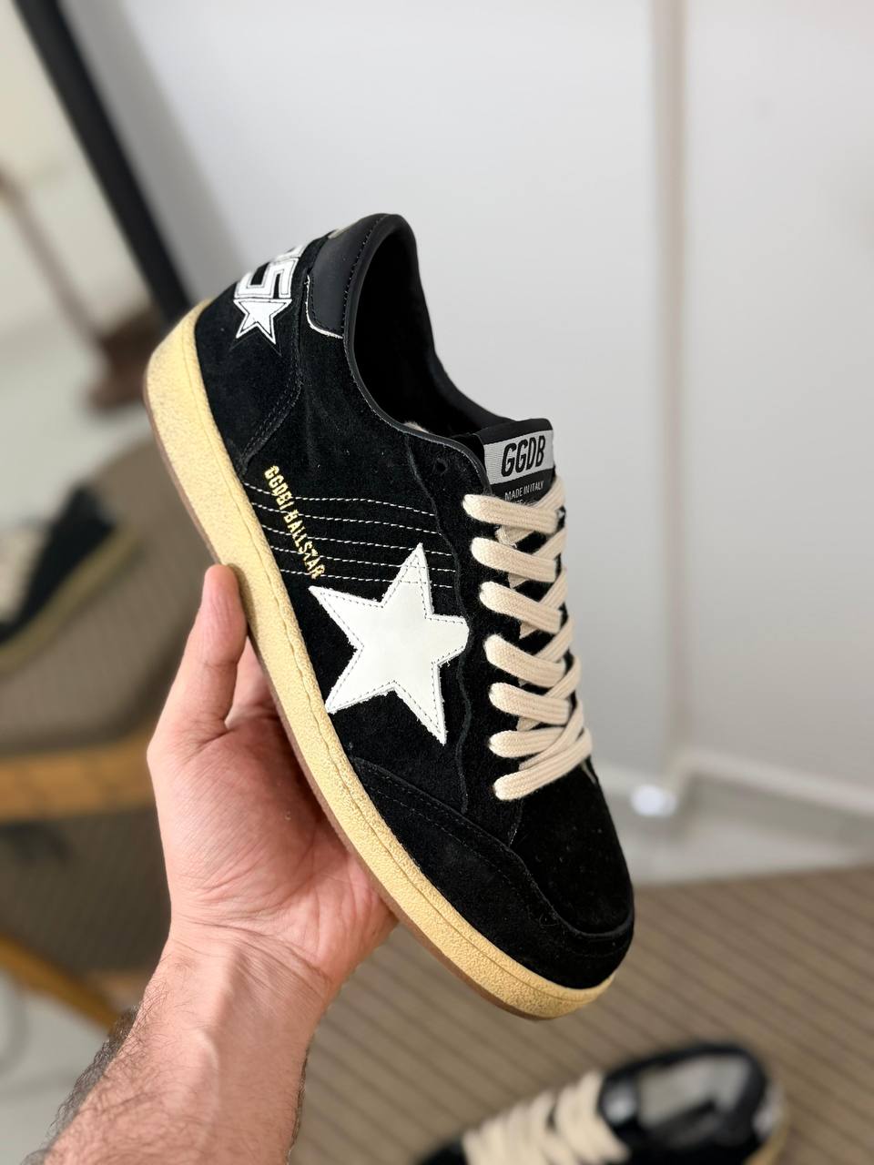 Ball Star Suede Low-Top Sneakers in Black and White