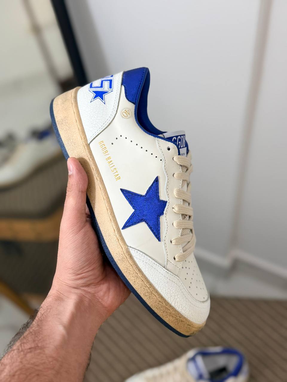 Ball Star Leather Sneakers with Royal Blue Star Detail