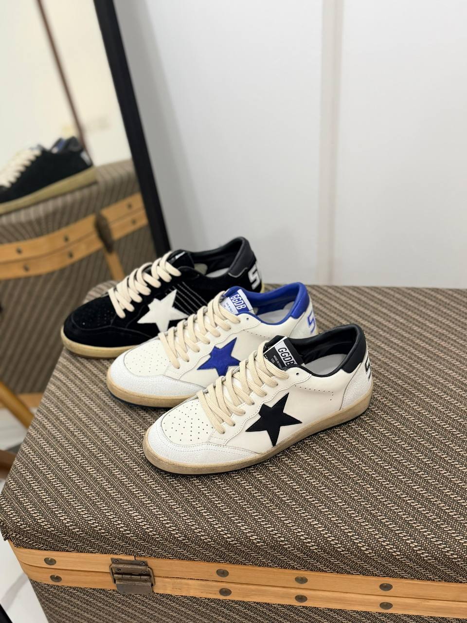 Ball Star Distressed Leather Low-Top Sneakers
