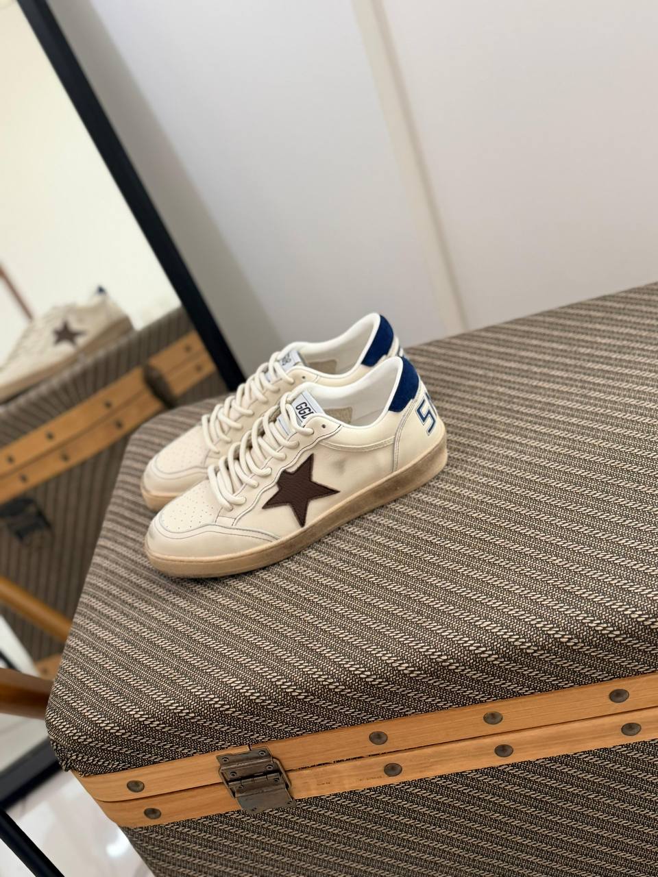Ball Star Distressed Leather Low-Top Sneakers