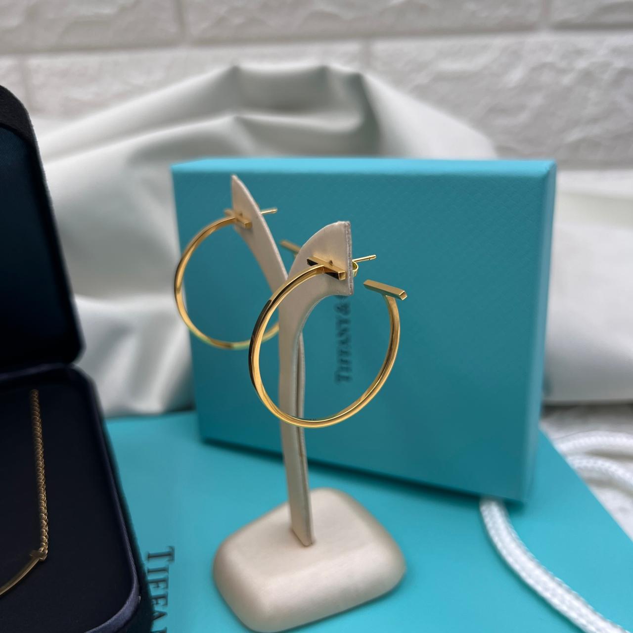 Tiffany & Co. 18K Yellow Gold T-Bar Hoop Earrings