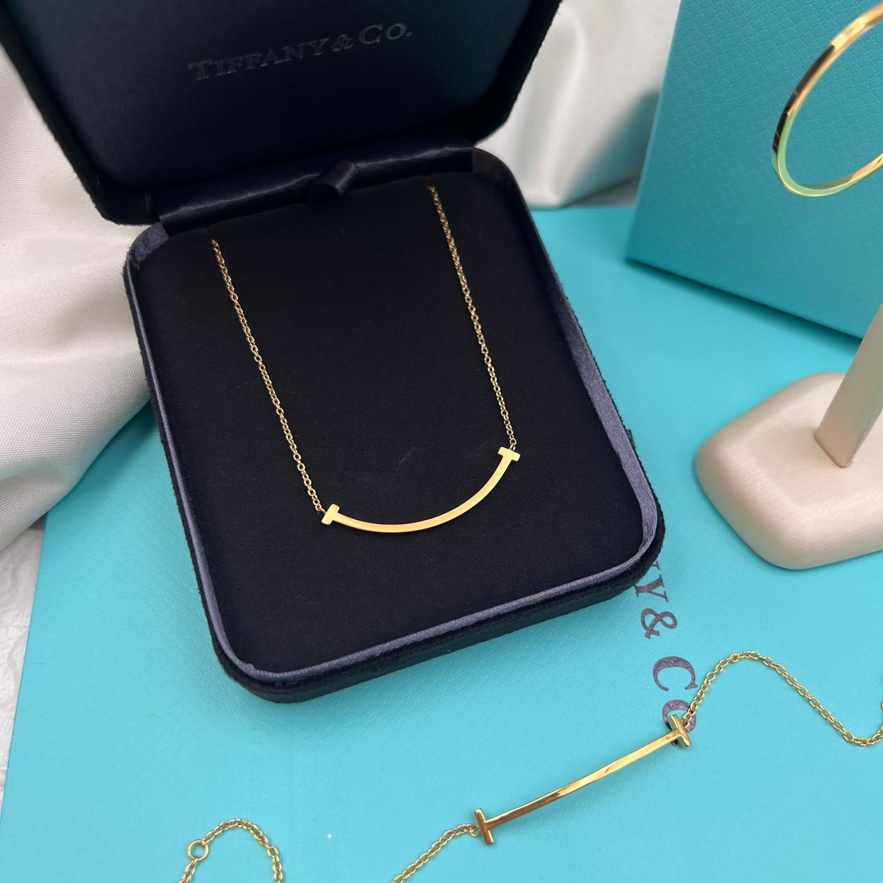 Tiffany & Co. 18K Yellow Gold T Smile Pendant Necklace