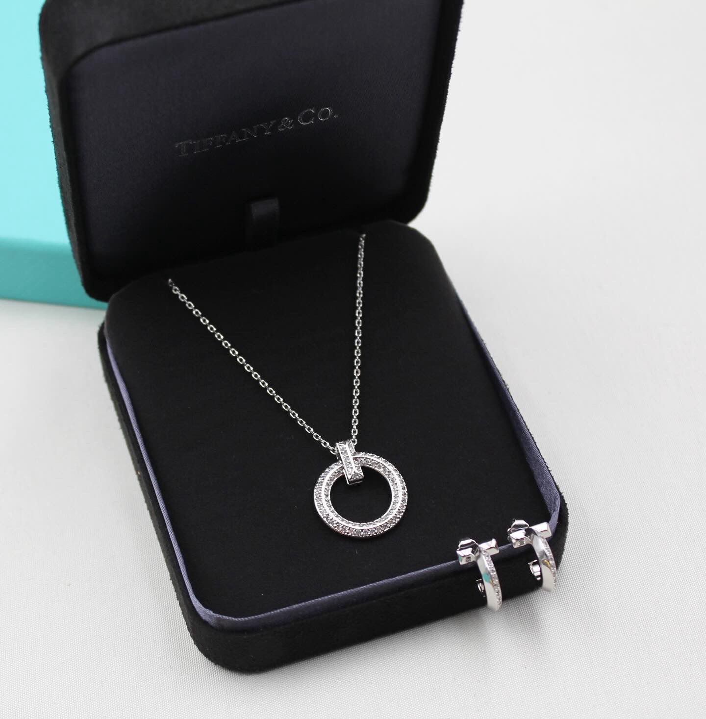 Tiffany & Co. Pavé Diamond Circle Pendant Necklace and Matching Earring Set