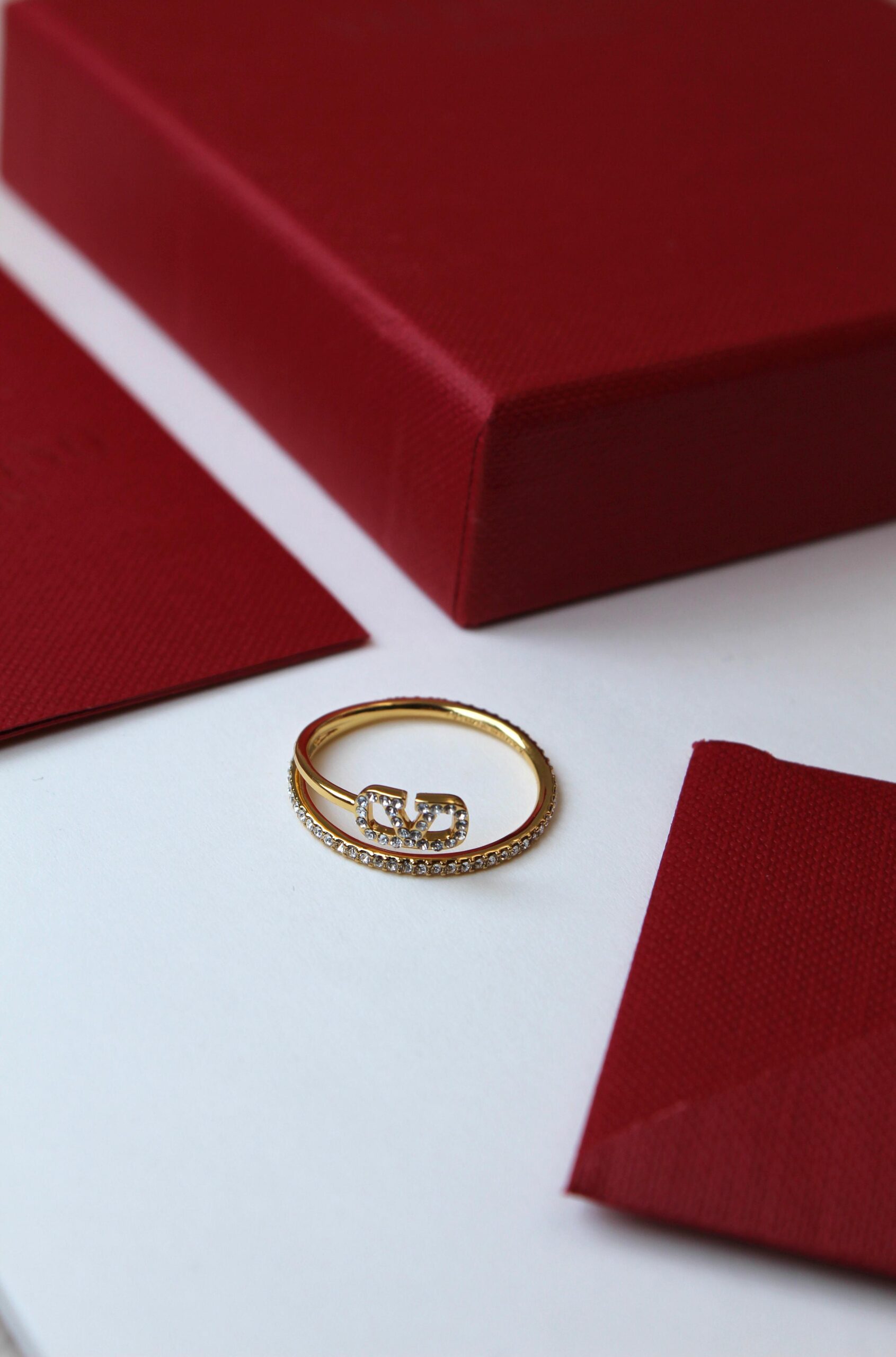 Valentino Garavani VLogo Signature Pavé Open Band Ring in Gold Finish