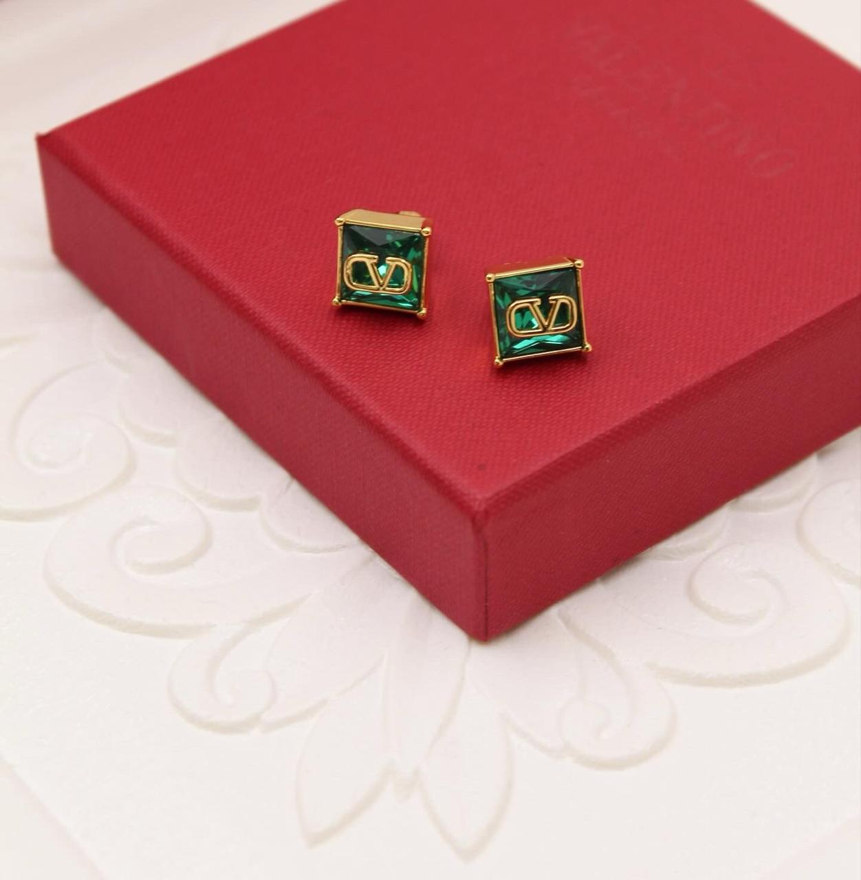 Valentino Garavani Emerald Crystal VLogo Signature Square Stud Earrings