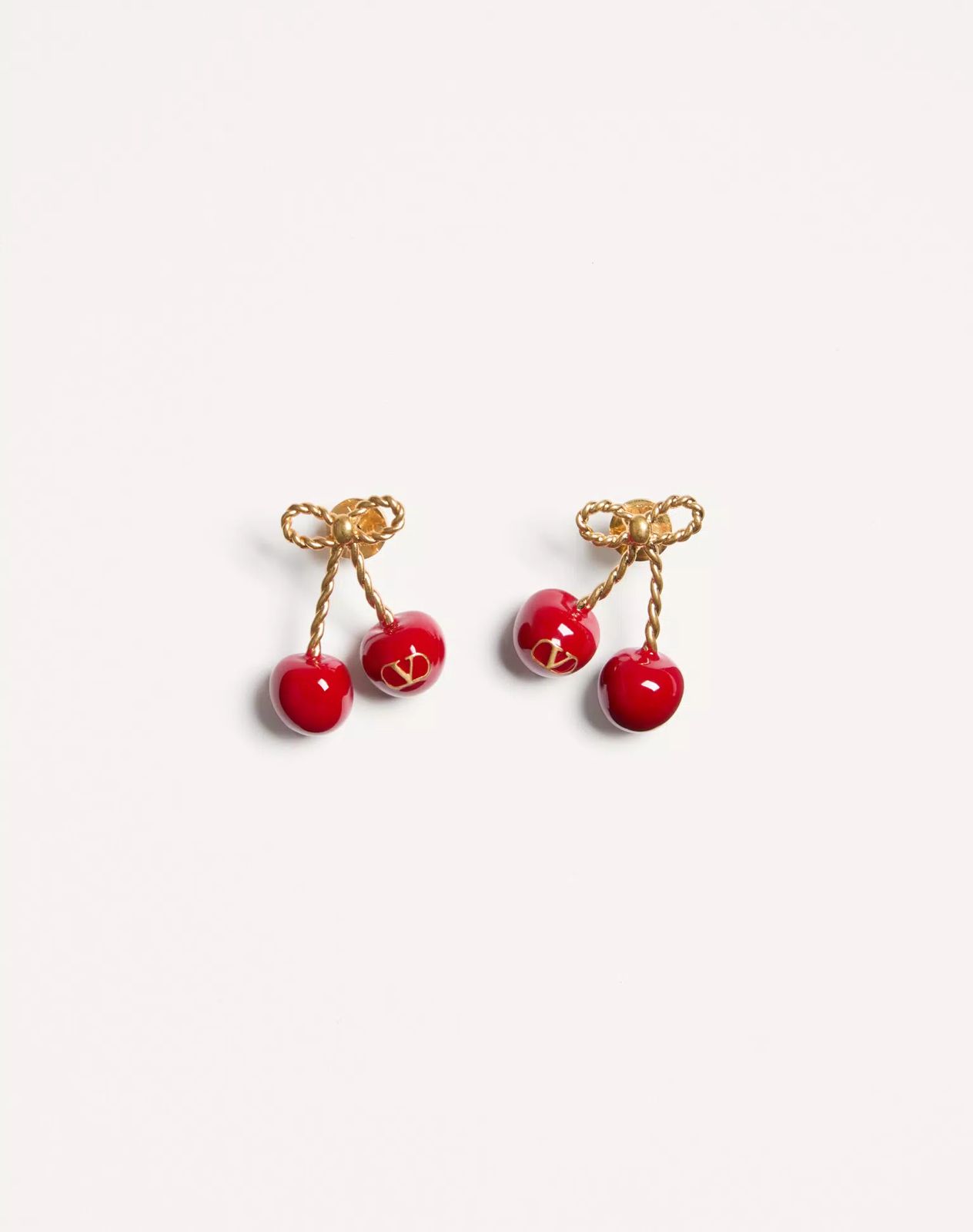 Valentino Garavani Enamaled Cherry & Bow Statement Drop Earrings