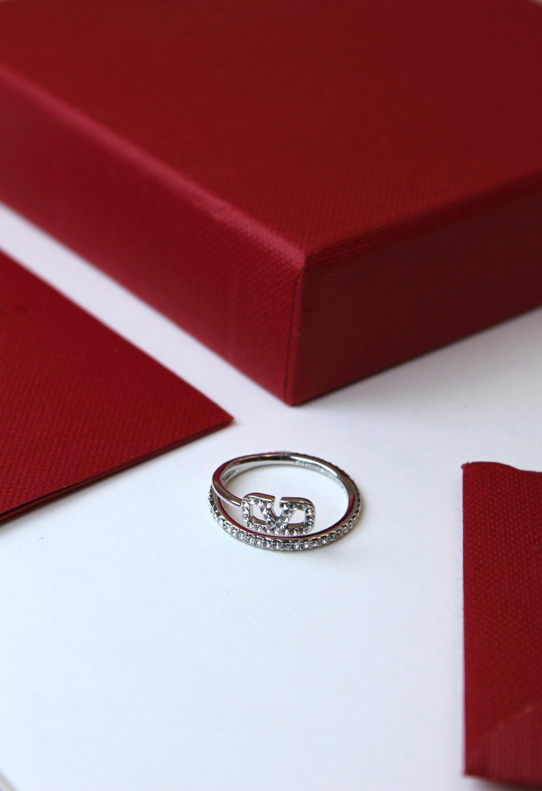 Valentino Garavani VLogo Signature Pavé Open Ring in White Gold Finish
