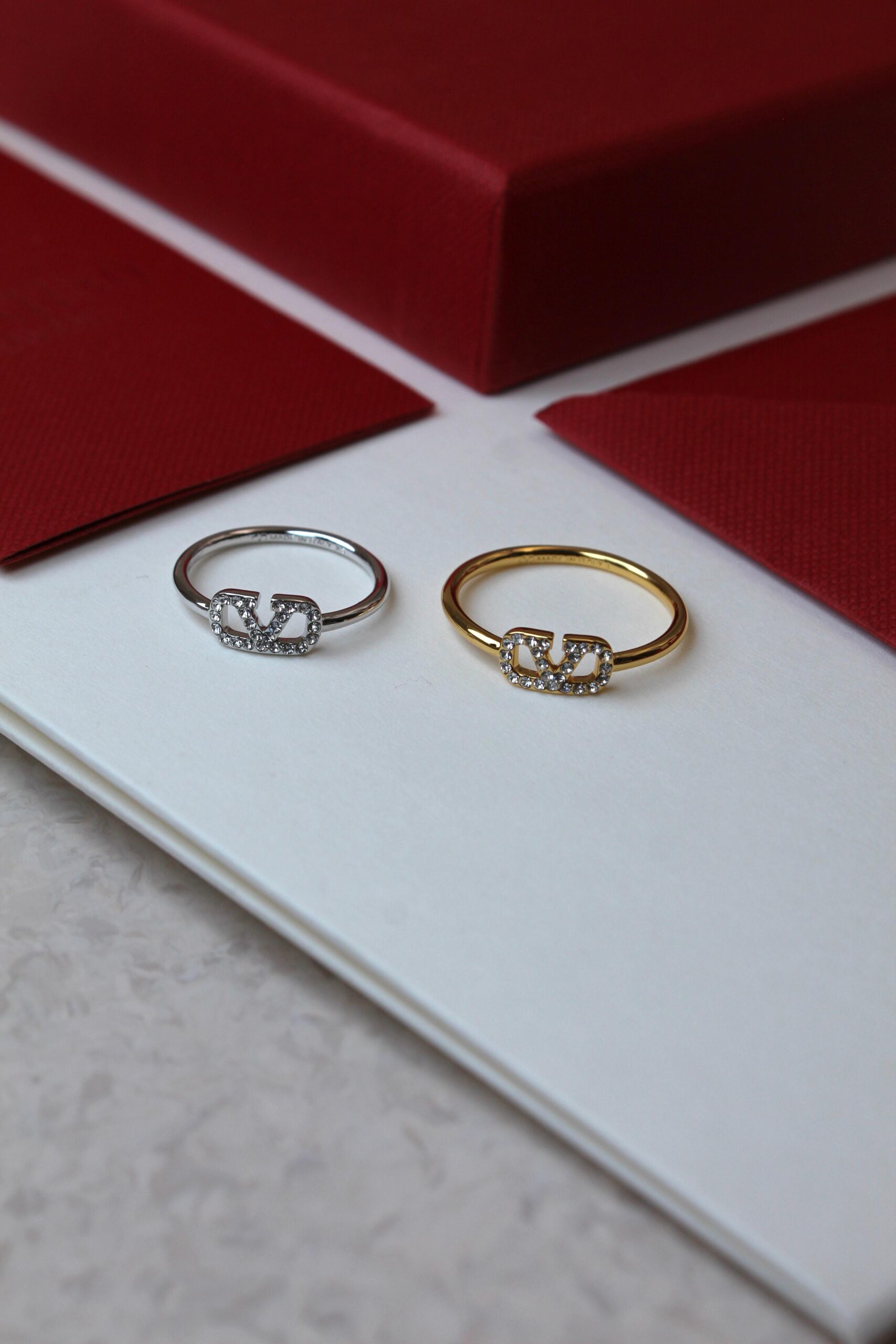 Valentino Garavani VLogo Signature Pavé Rings in Silver and Gold Tone