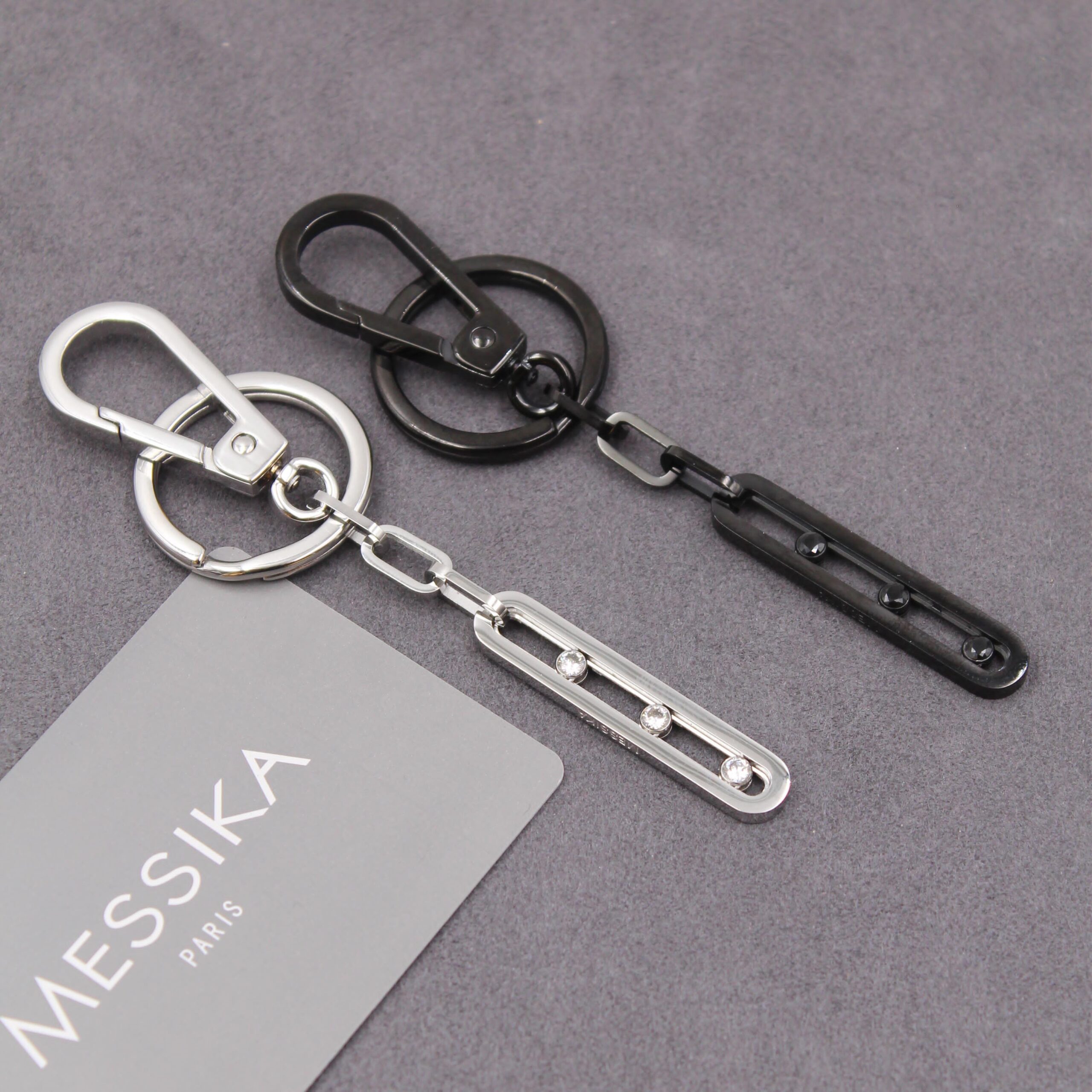 Messika Move-Inspired Haute Joaillerie Luxury Keyholder Collection in Polished Silver and Noir PVD