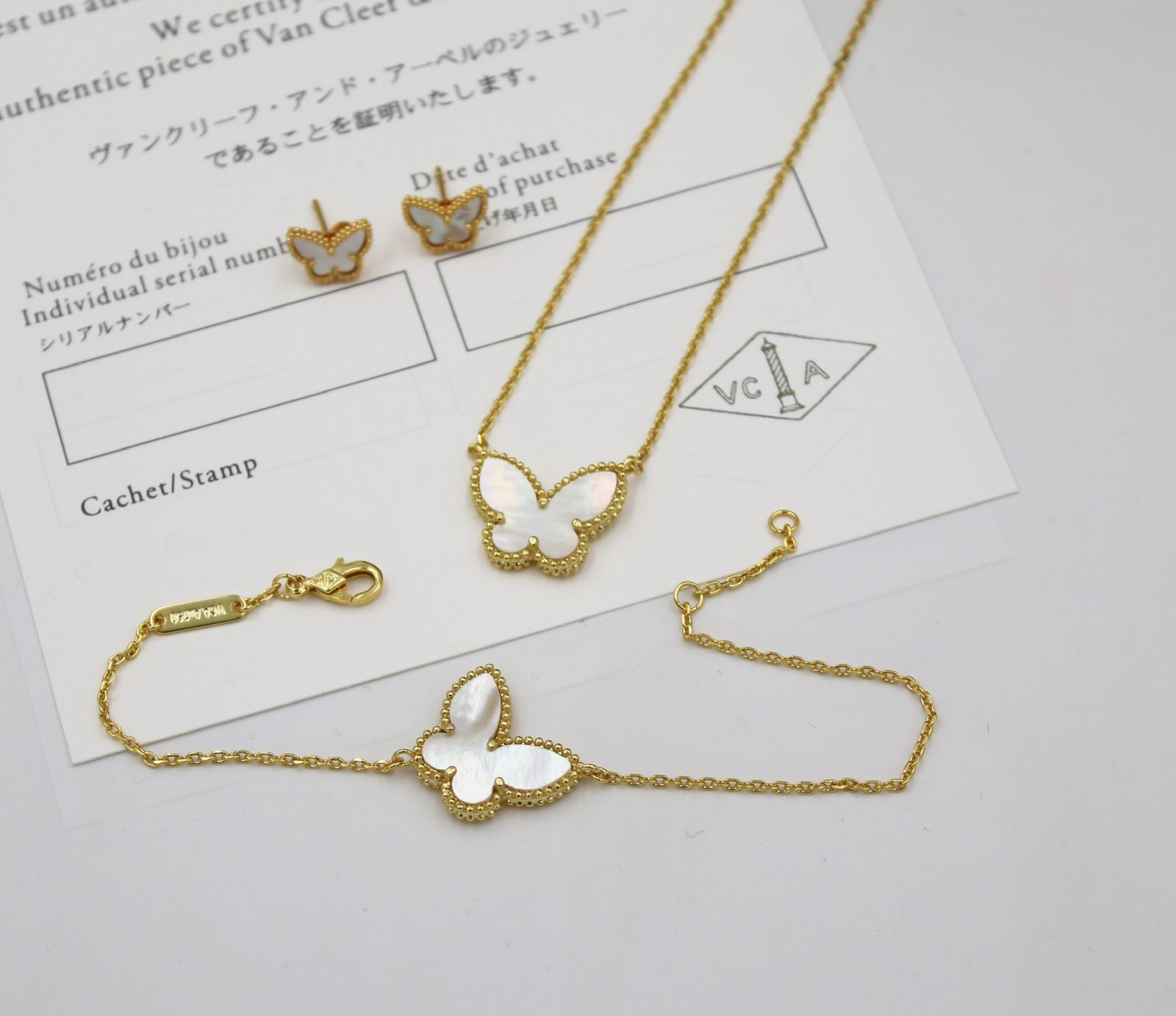18K Yellow Gold & Mother-of-Pearl Butterfly Jewelry Suite
