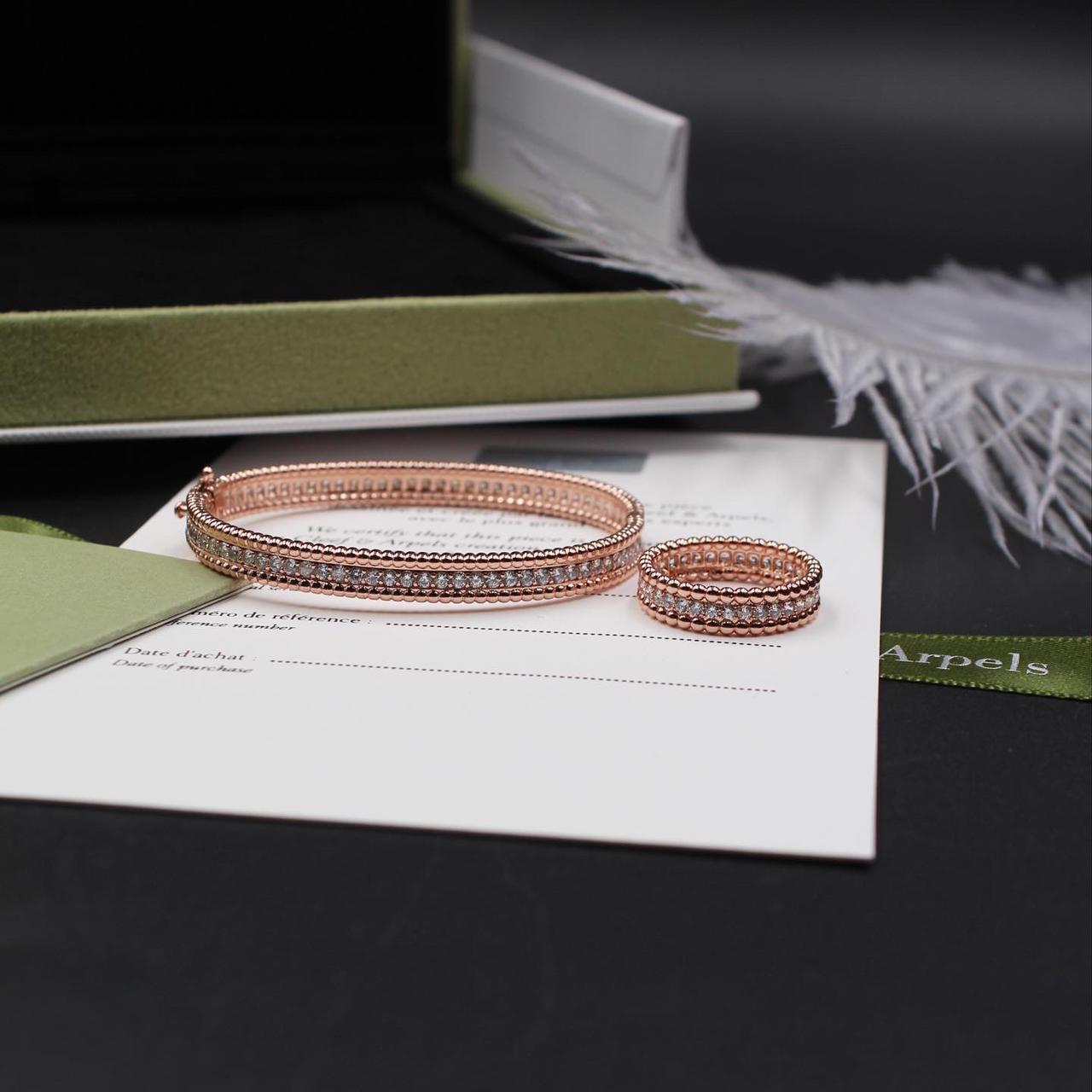 Van Cleef & Arpels Perlée Diamonds Rose Gold Bangle and Ring Suite