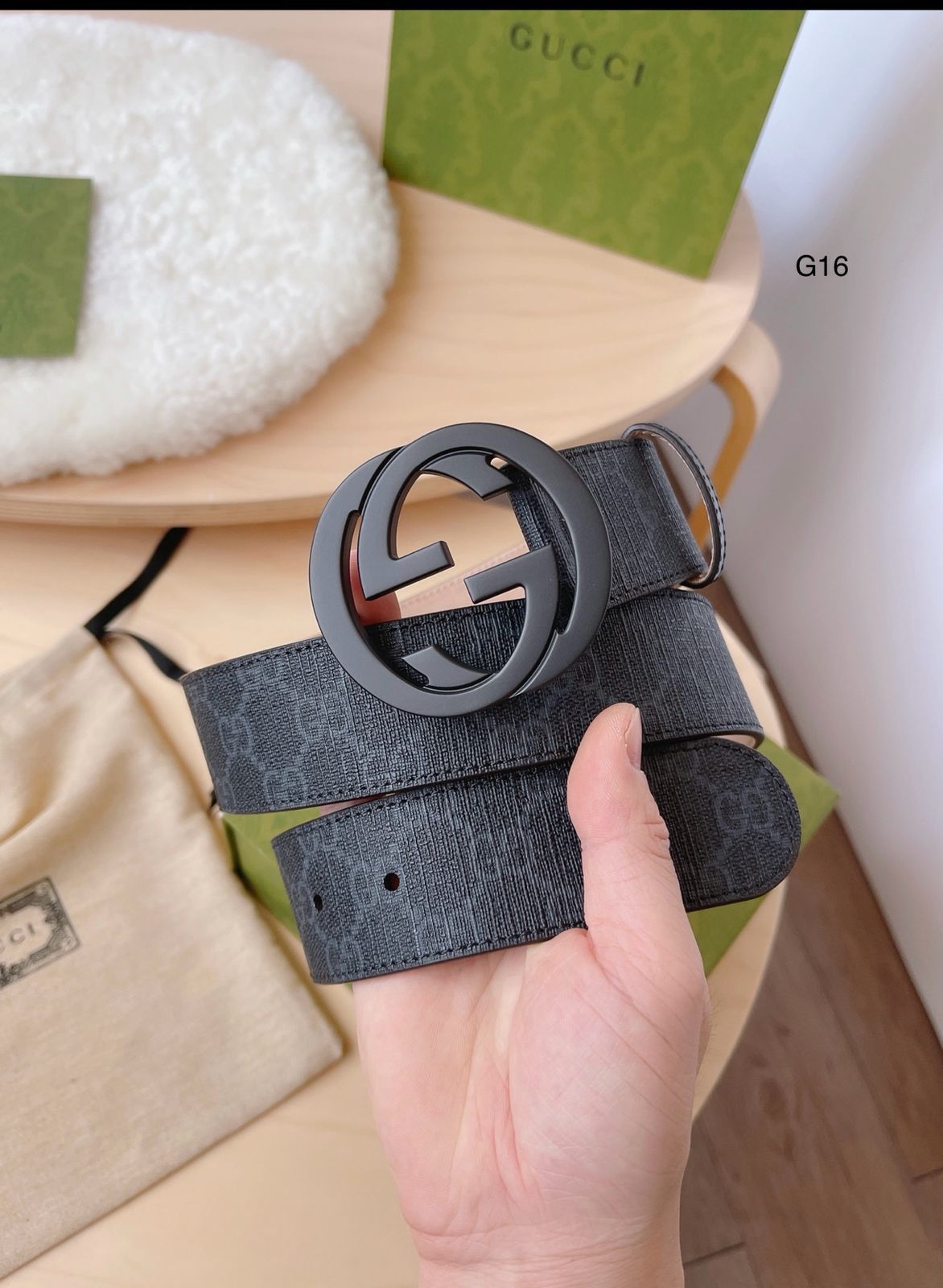 Interlocking G Monogram Belt in Matte Black