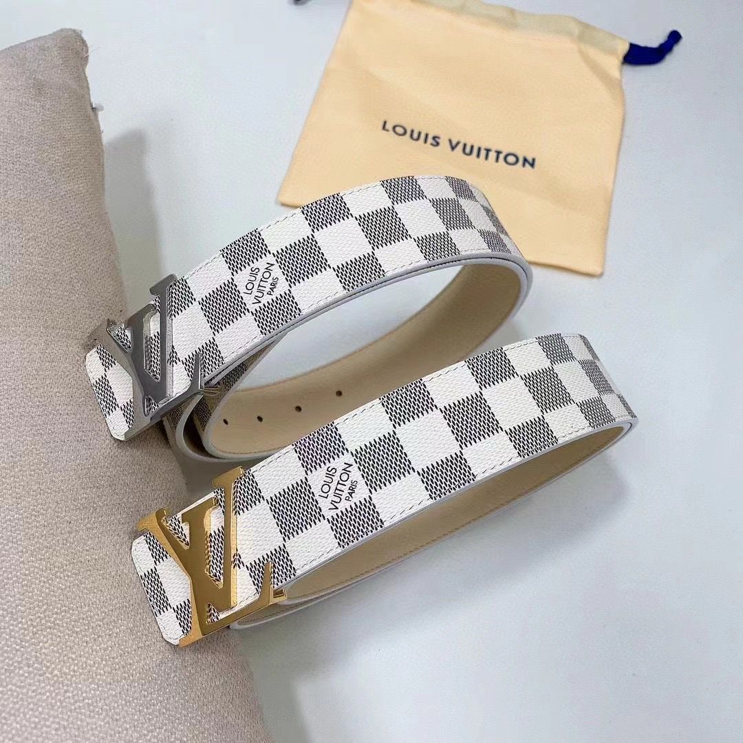 Louis Vuitton Damier Azur Canvas Belt with Iconic LV Logo Buckle