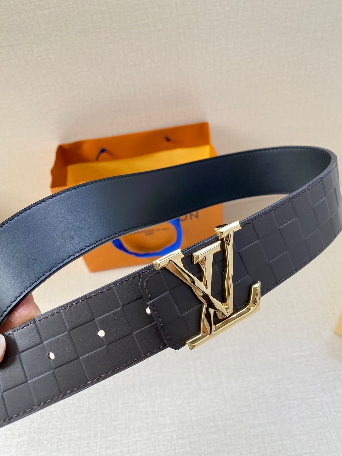 Damier Infini Leather Belt with Gold-Tone LV Buckle