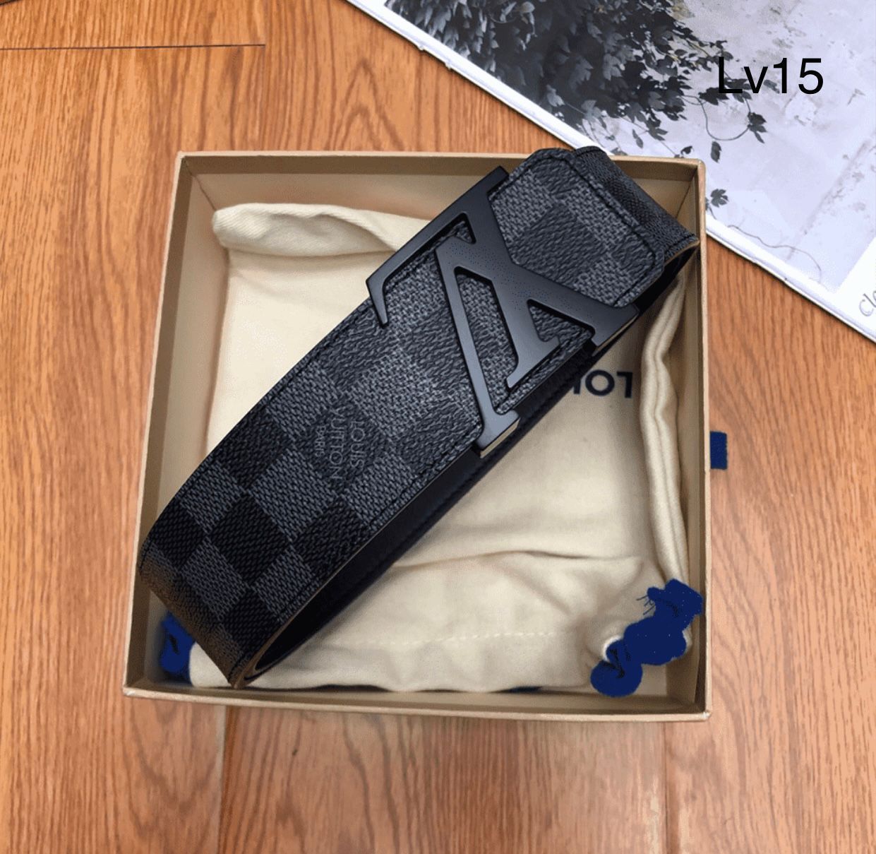 Louis Vuitton Damier Graphite Canvas Belt with Matte Black LV Buckle