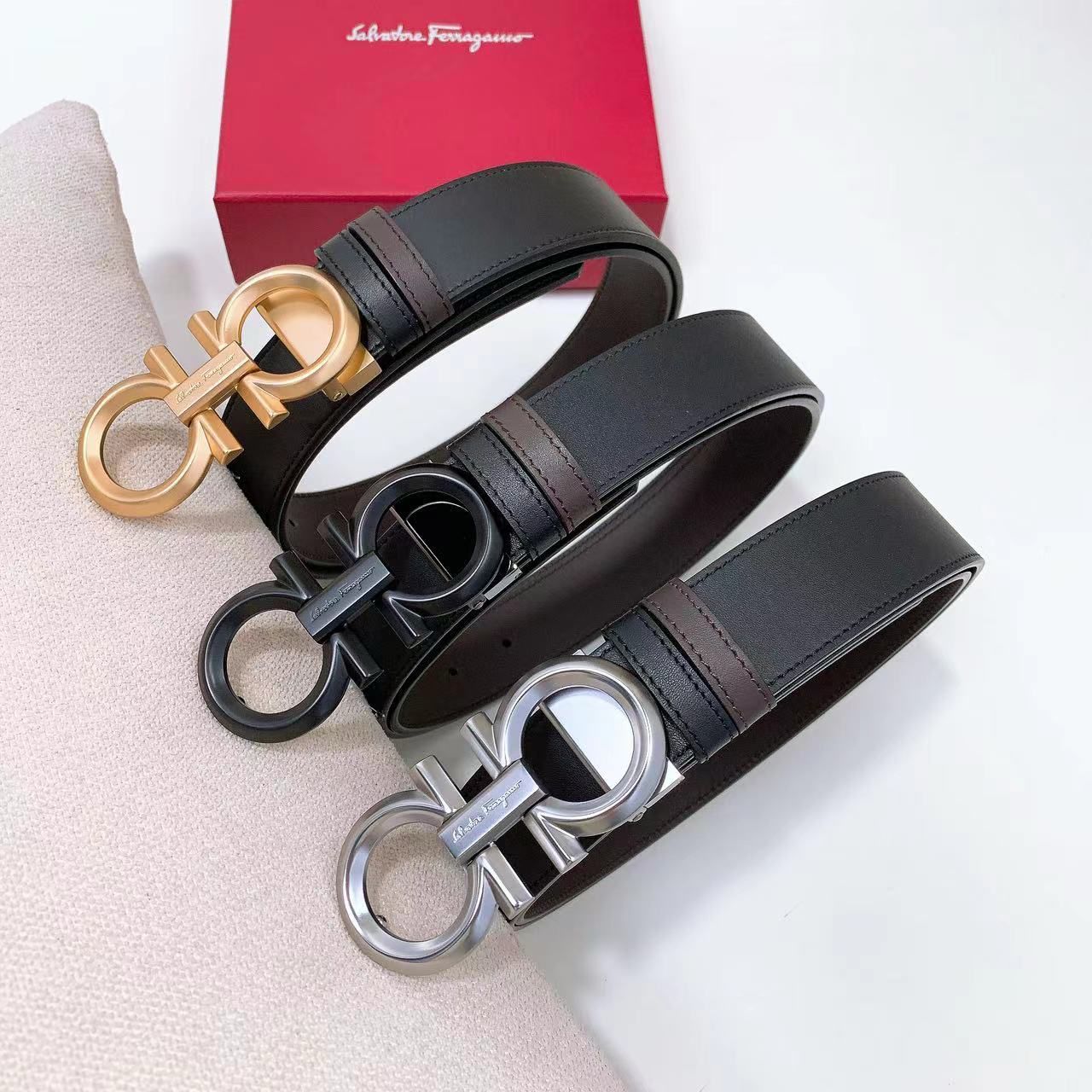 Salvatore Ferragamo Gancini Reversible Leather Belt