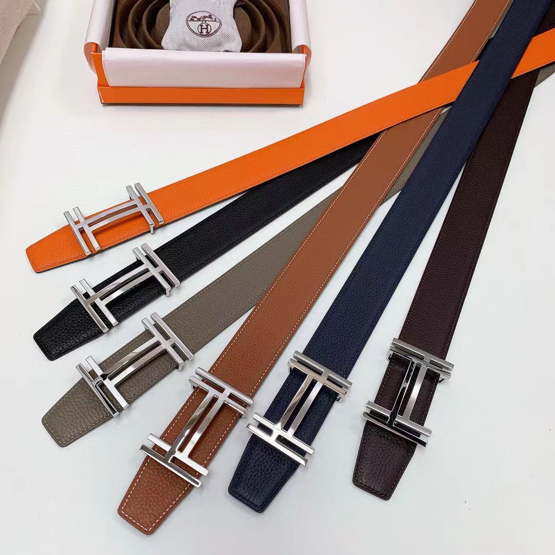 H-Buckle Reversible Taurillon Clemence Leather Belt