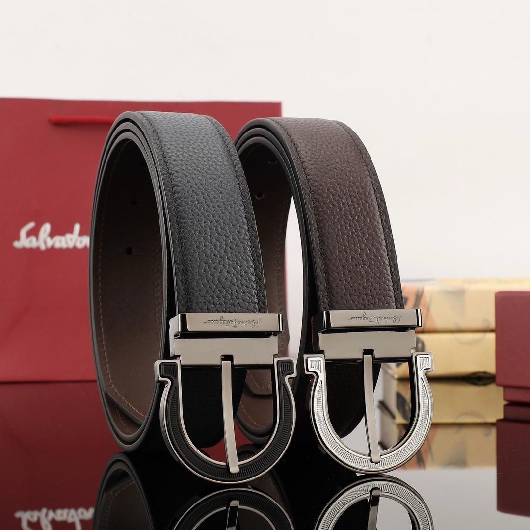 Salvatore Ferragamo Gancini Reversible Textured Leather Belt