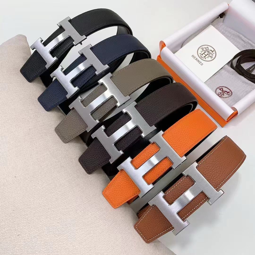 H-Buckle Reversible Taurillon Clemence Leather Belt