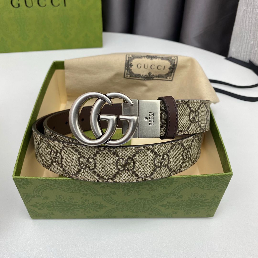 GG Marmont Reversible Belt in GG Supreme Canvas