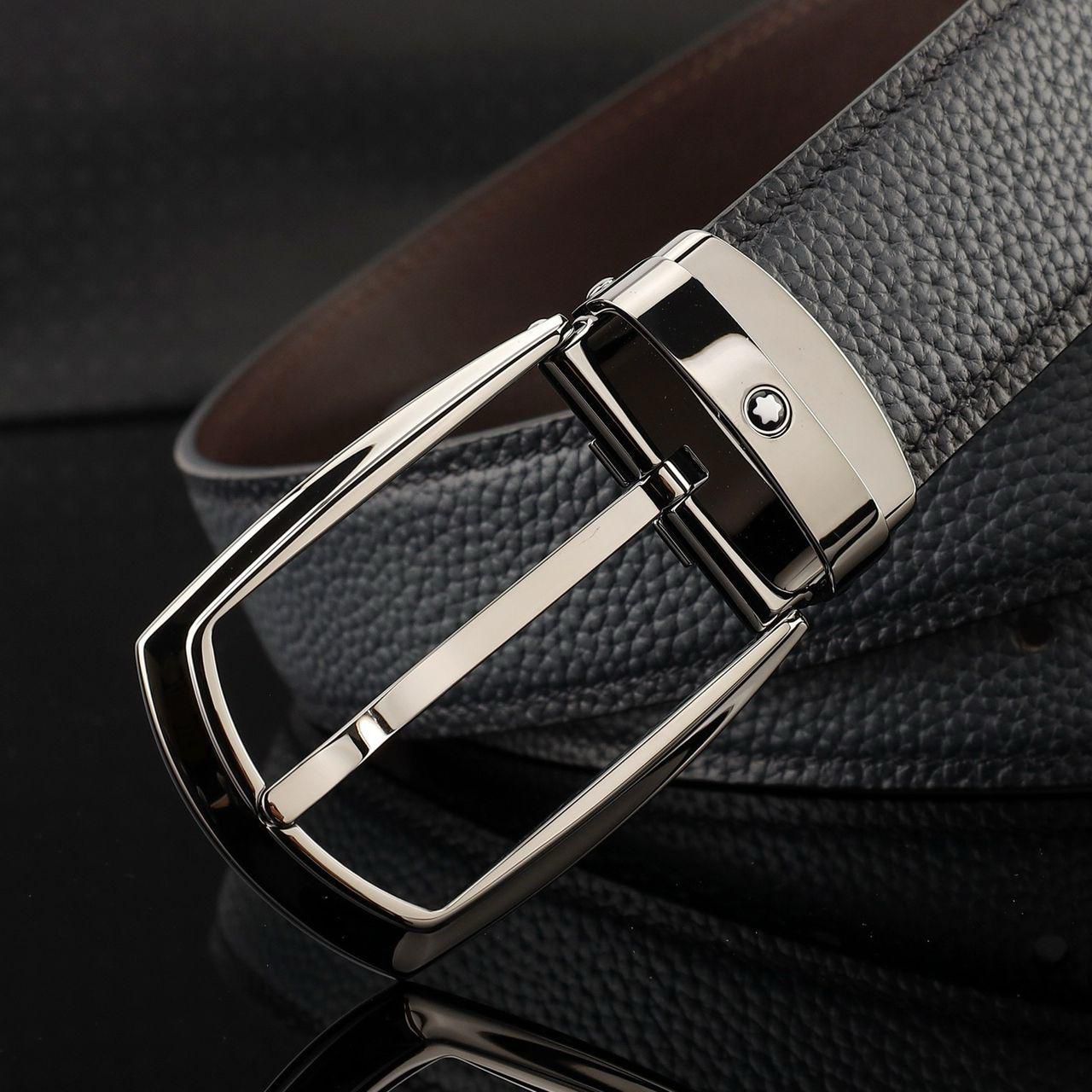 Montblanc Sartorial Grain Leather Belt with Polished Palladium Buckle