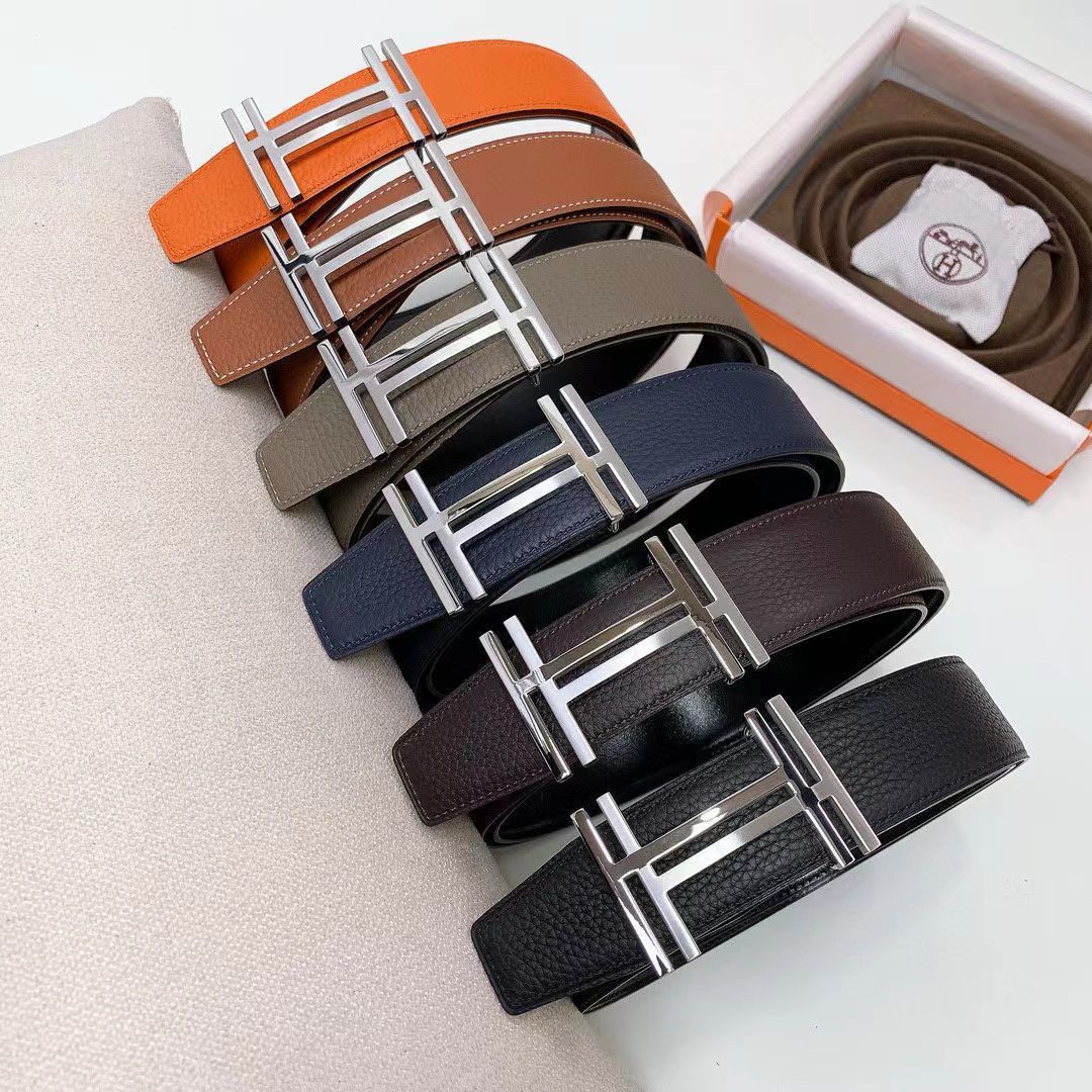 H-Buckle Signature Grained Leather Belt Collection