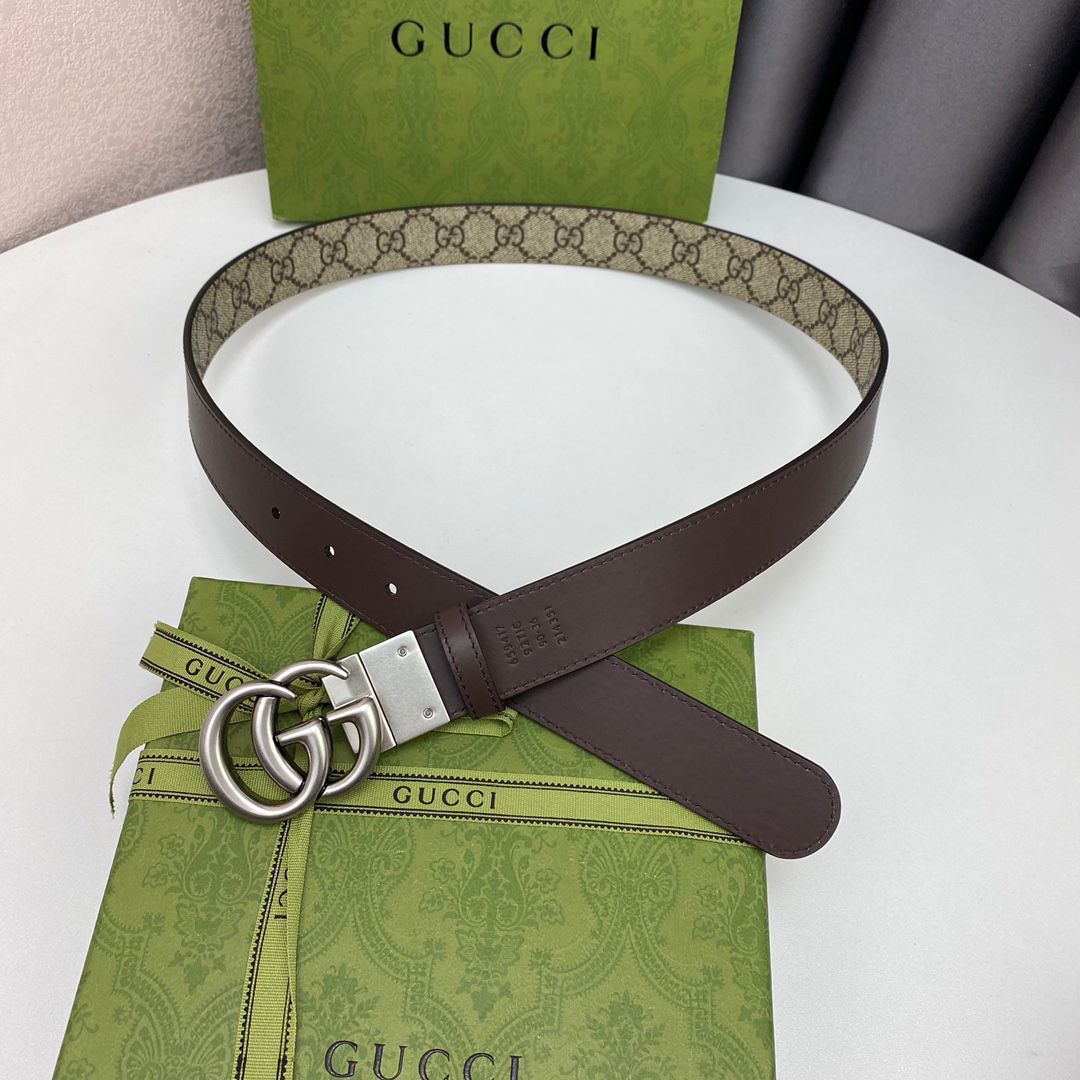 Gucci Reversible GG Supreme Belt with Double G Buckle