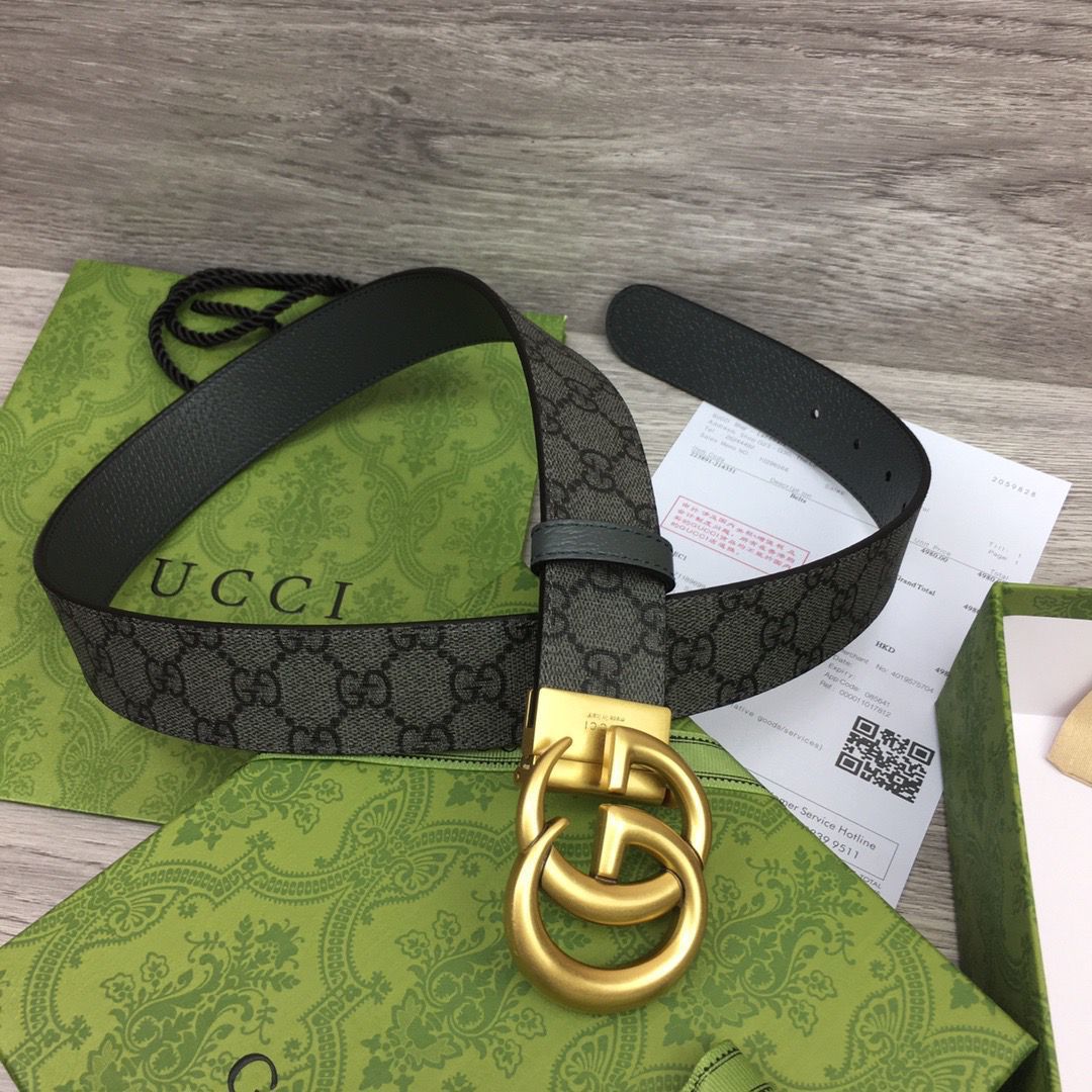 GG Marmont Black Supreme Canvas Belt with Antique Gold-Tone Buckle