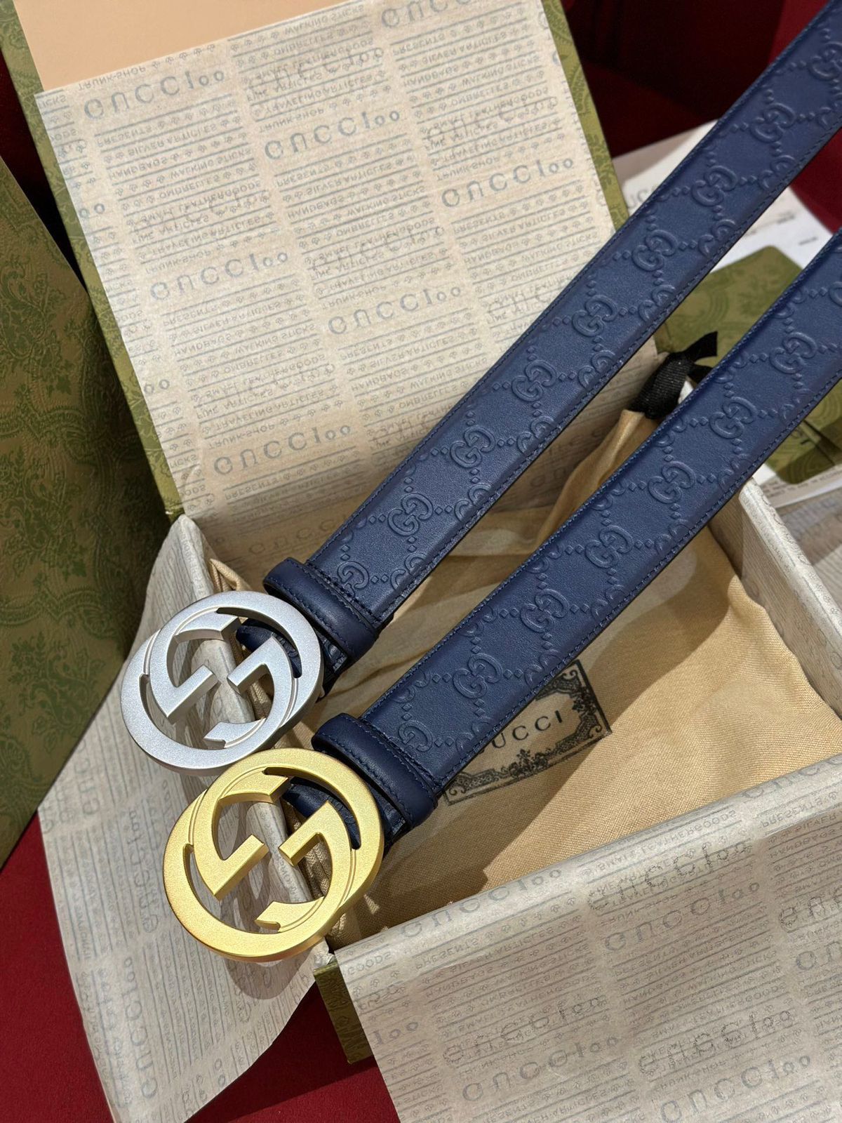 GG Embossed Leather Belt with Interlocking G Buckle