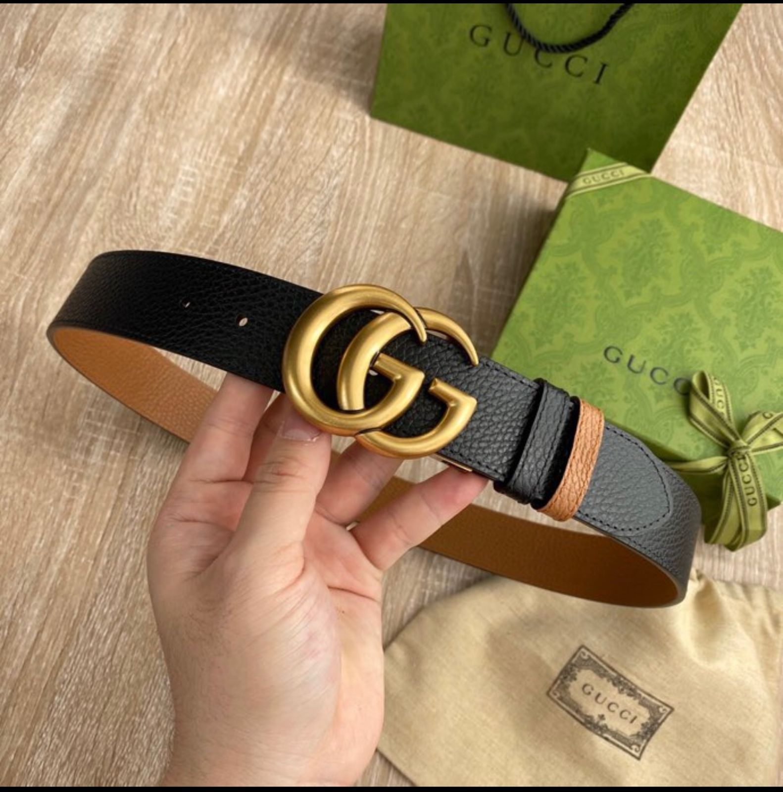 GG Marmont Textured Leather Belt with Antique Gold-Tone Buckle