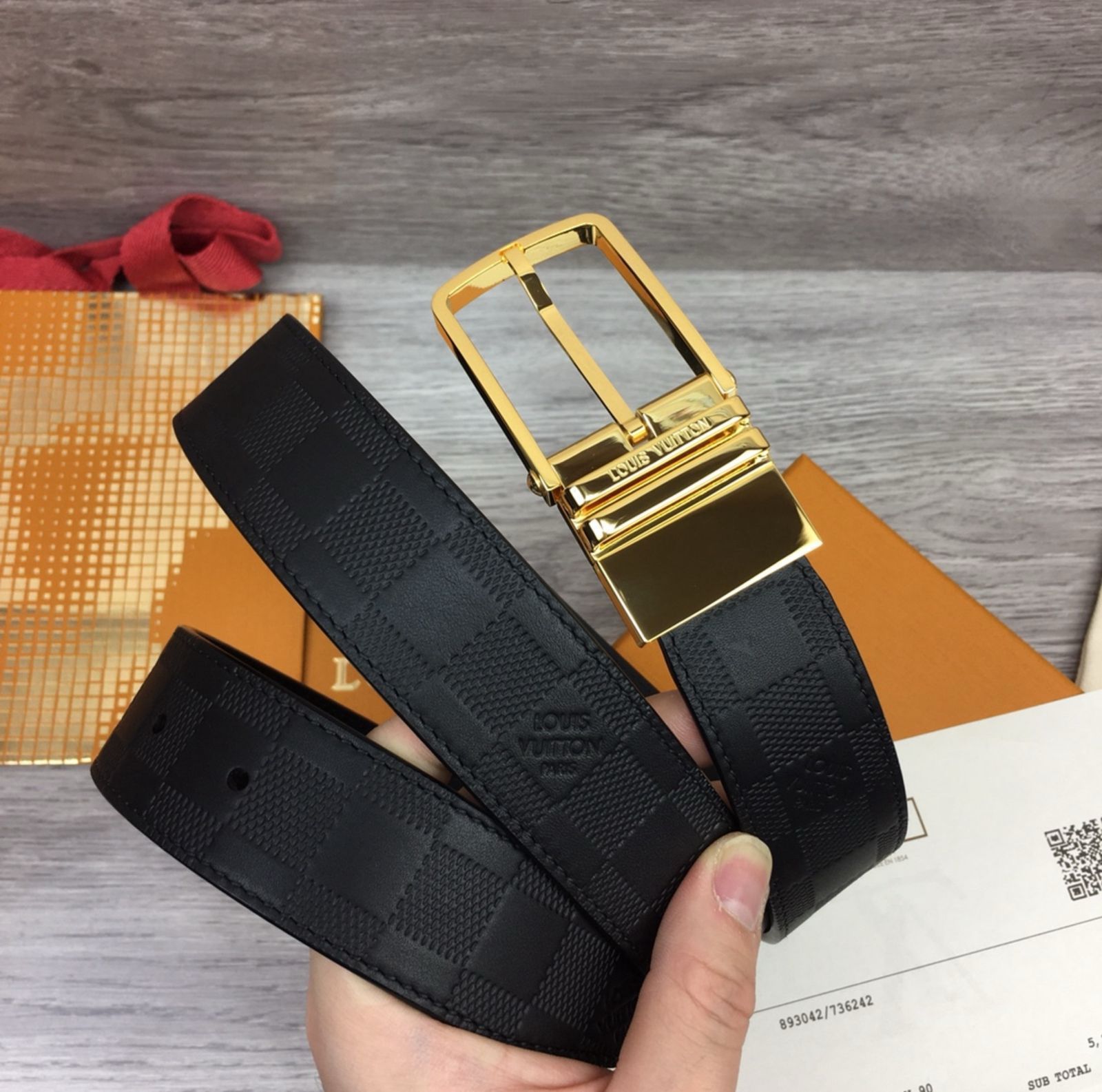 Louis Vuitton Damier Infini Reversible Belt with Gold-Tone Buckle