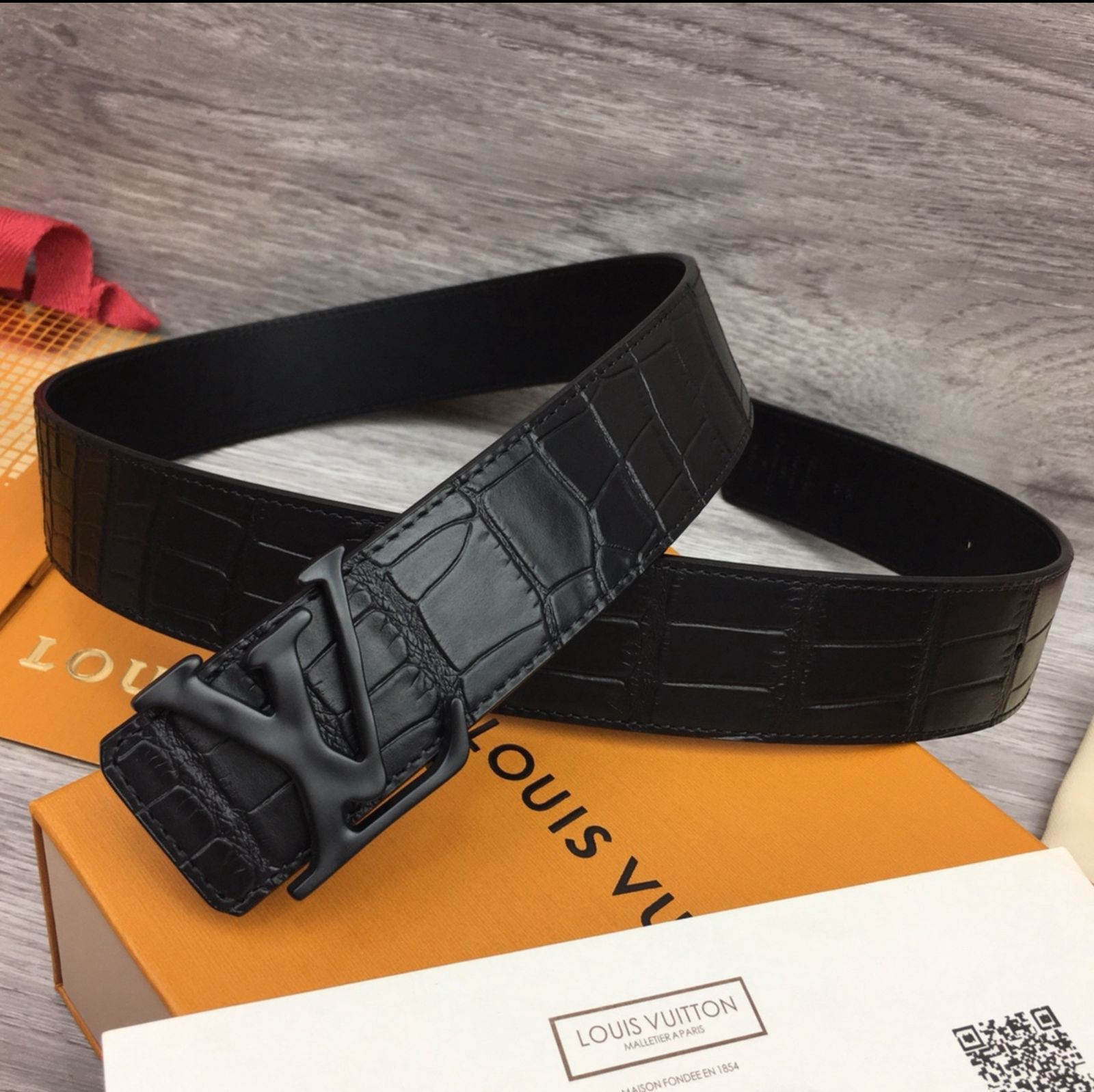 Louis Vuitton Monogram Empreinte Crocodile-Embossed Belt in Matte Black
