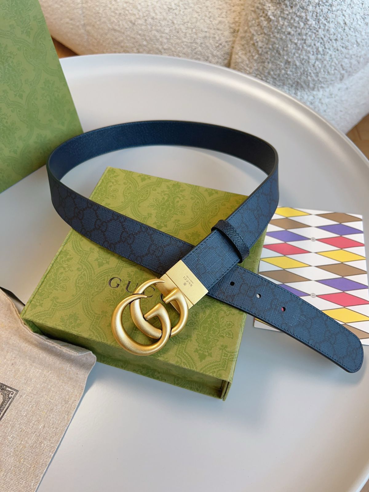 Gucci GG Marmont Reversible Belt in Navy Monogram Canvas
